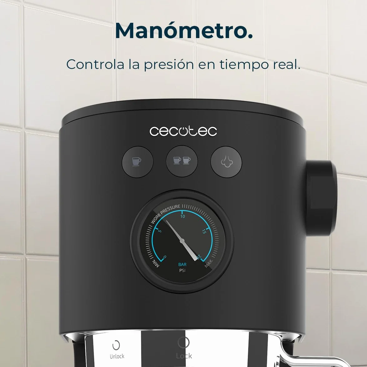Cecotec Cafetera Express Cafelizzia Fast Pro. 1350 W, Thermoblock, ForceAroma de 20bars, Vaporizador Orientable, Brazo Doble, Bandeja Calienta Tazas, Depósito de Agua Extraíble