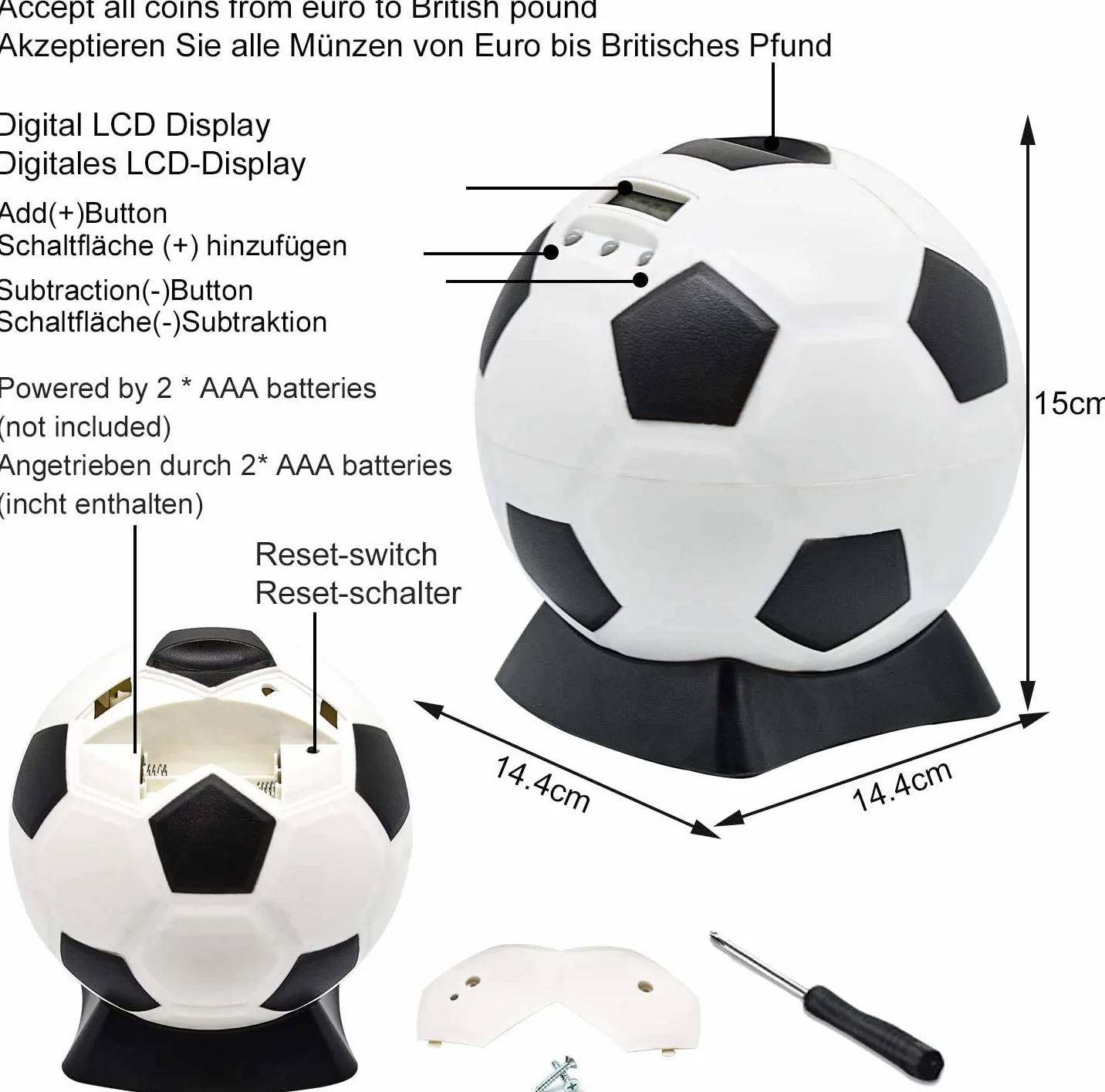 MOMMED Hucha, Contador Digital, Balón de Fútbol, Cerdito para Niños, Electronica LCD