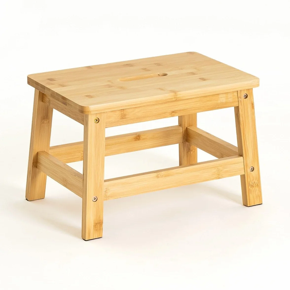 Bambusowy Taboret Krok Madera Naturalny 38x26x25 cm 150 kg z Uchwytem i Ochroną Antyrysową
