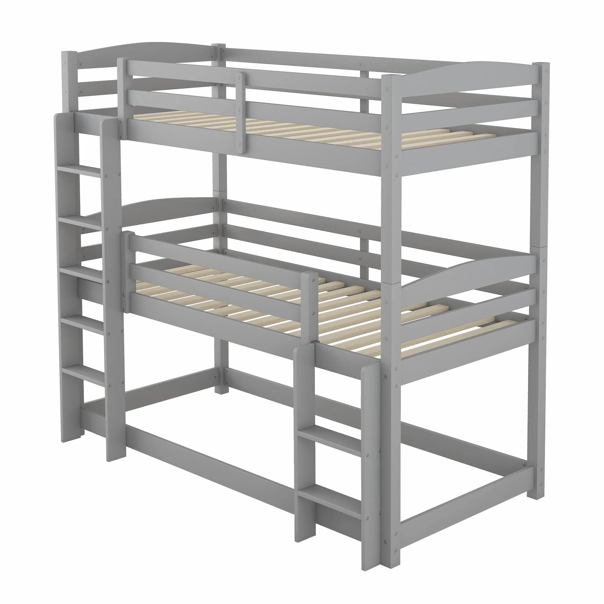 Azkoeesy Litera para 3 Niños 90x200 cm, Estructura Modular, con Somier y Barandilla de Seguridad, Madera de Pino Color Gris