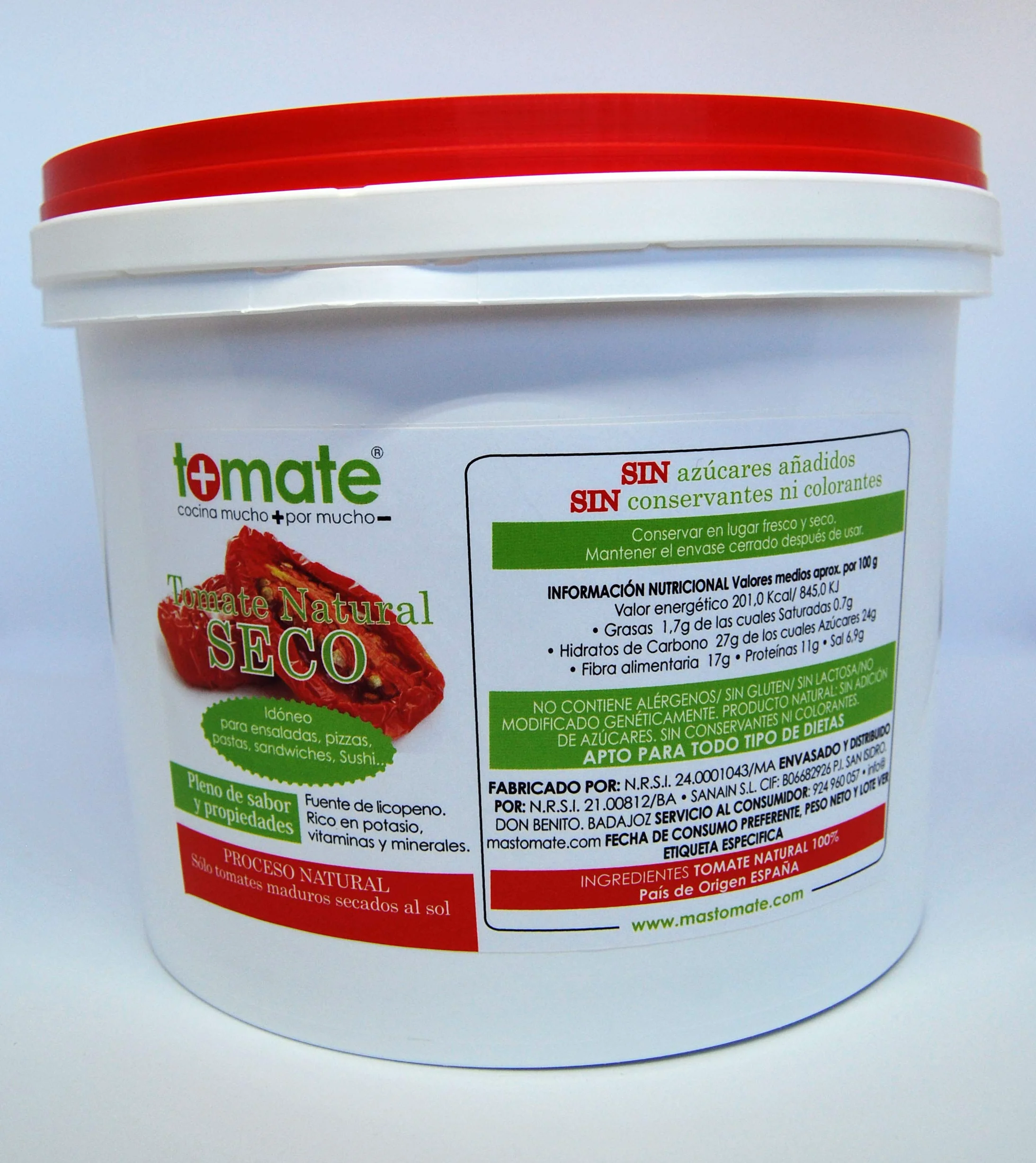 Tomate Seco Entero Deshidratado Madurado al Sol 1 Kg Cubo Hermético Sin Azúcares Añadidos