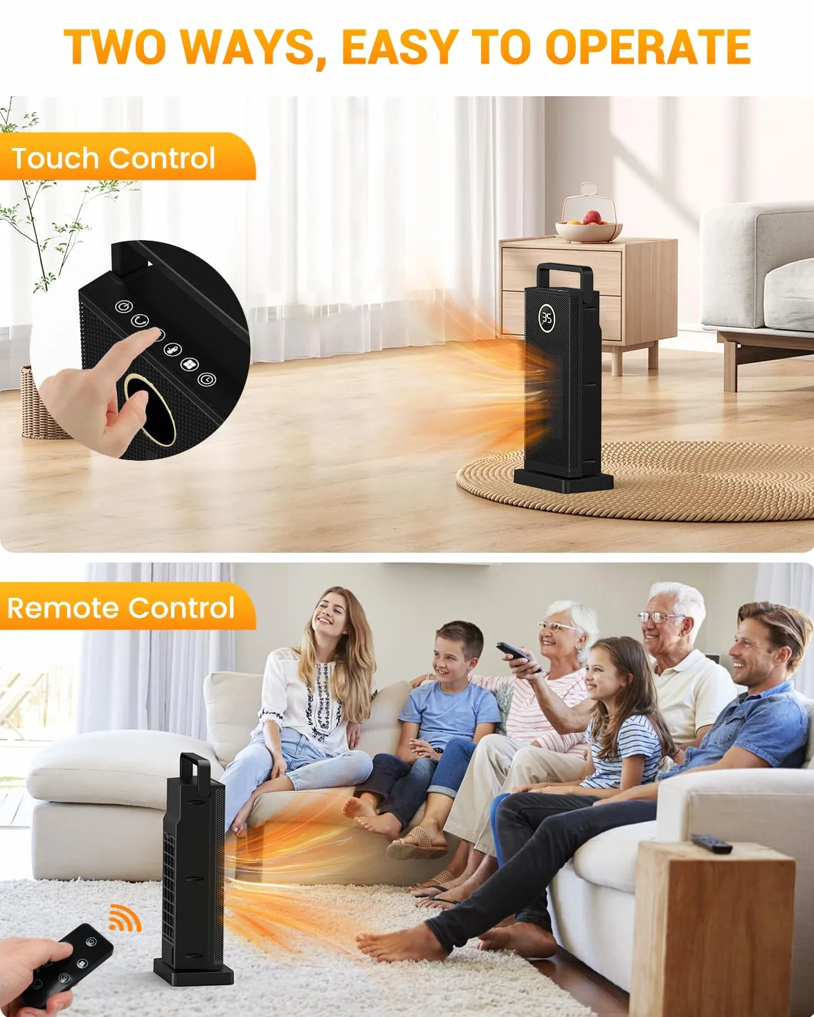 Calefactor bajo Consumo 2000 W, Calefacción Eléctrica de Cerámica, 3 Modos 60 ° Oscilante, Calentador Silencioso con Protección Contra Sobrecalentamiento y Volcado para la Oficina, Sala, Dormitorio