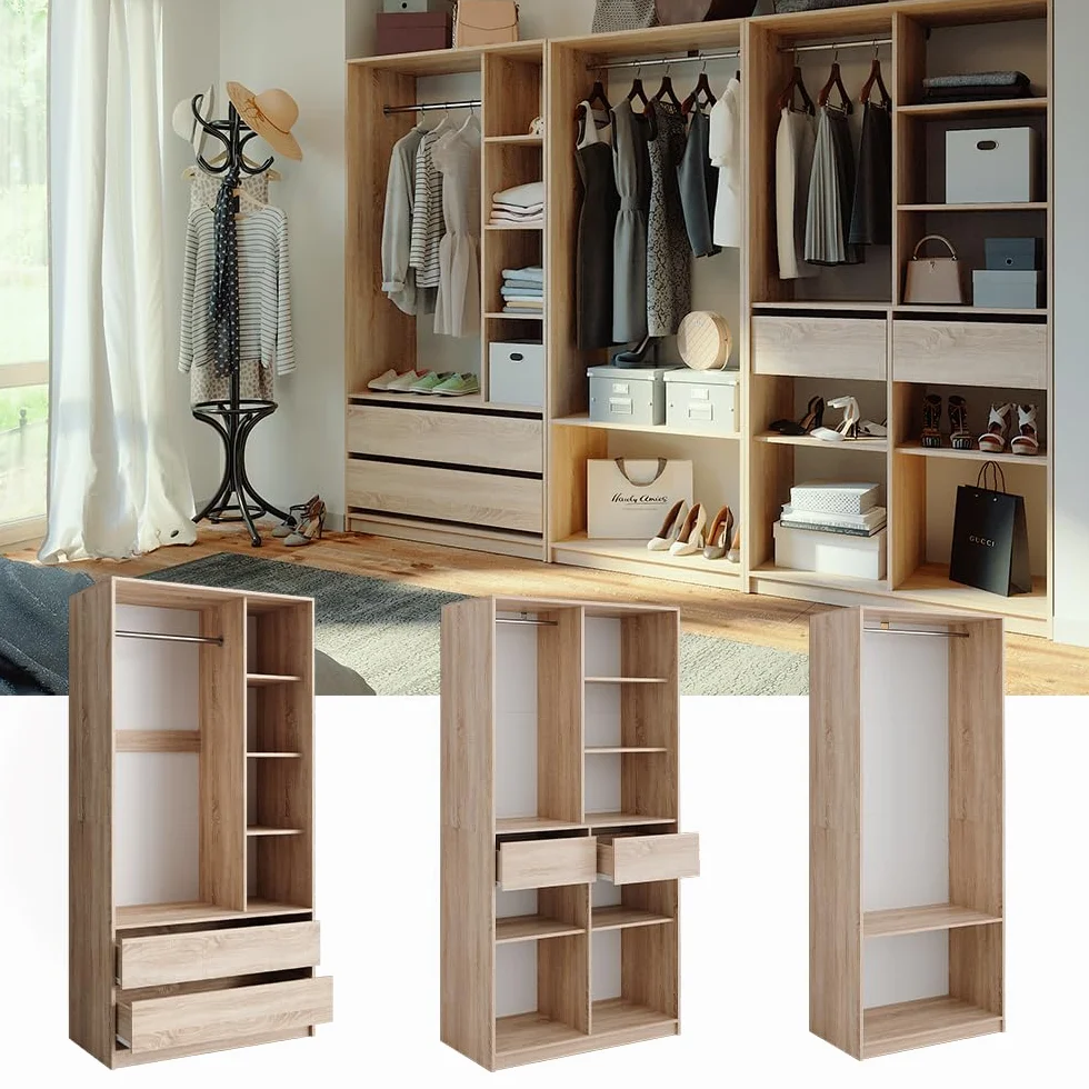 Vicco Armario Elmo, Sonoma, 280 x 200 cm Lote de 3, para un Almacenamiento Flexible de Todo Tipo de Prendas de Vestir