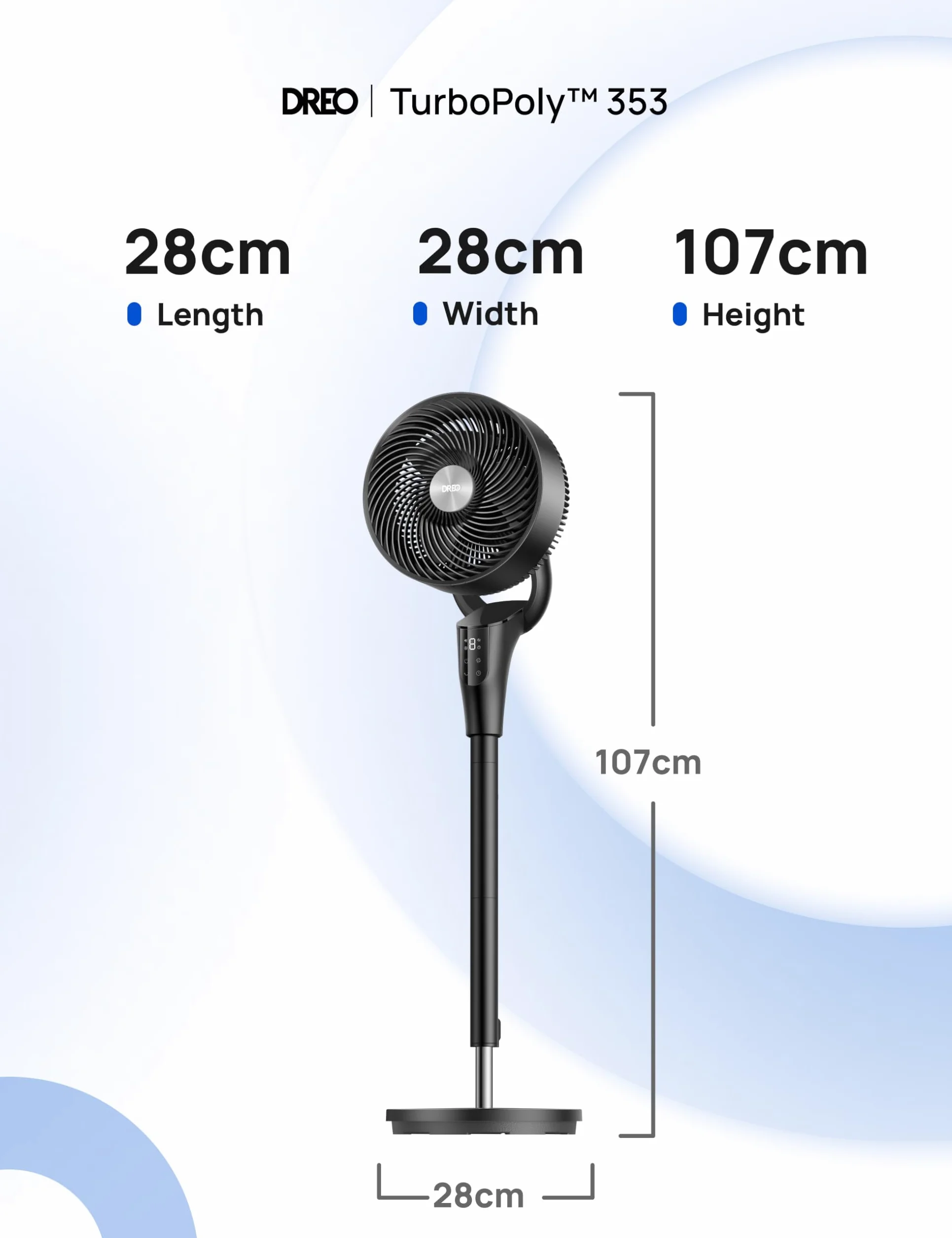 Dreo Ventilador de Pie Silencioso para Dormitorio [Mejorado], Flujo de Aire 27m, 20dB, Oscilación 90°, Motor DC, 8 Velocidades, 3 Modos, Altura 96–106 cm, Temporizador 8H, Inclinación 105°