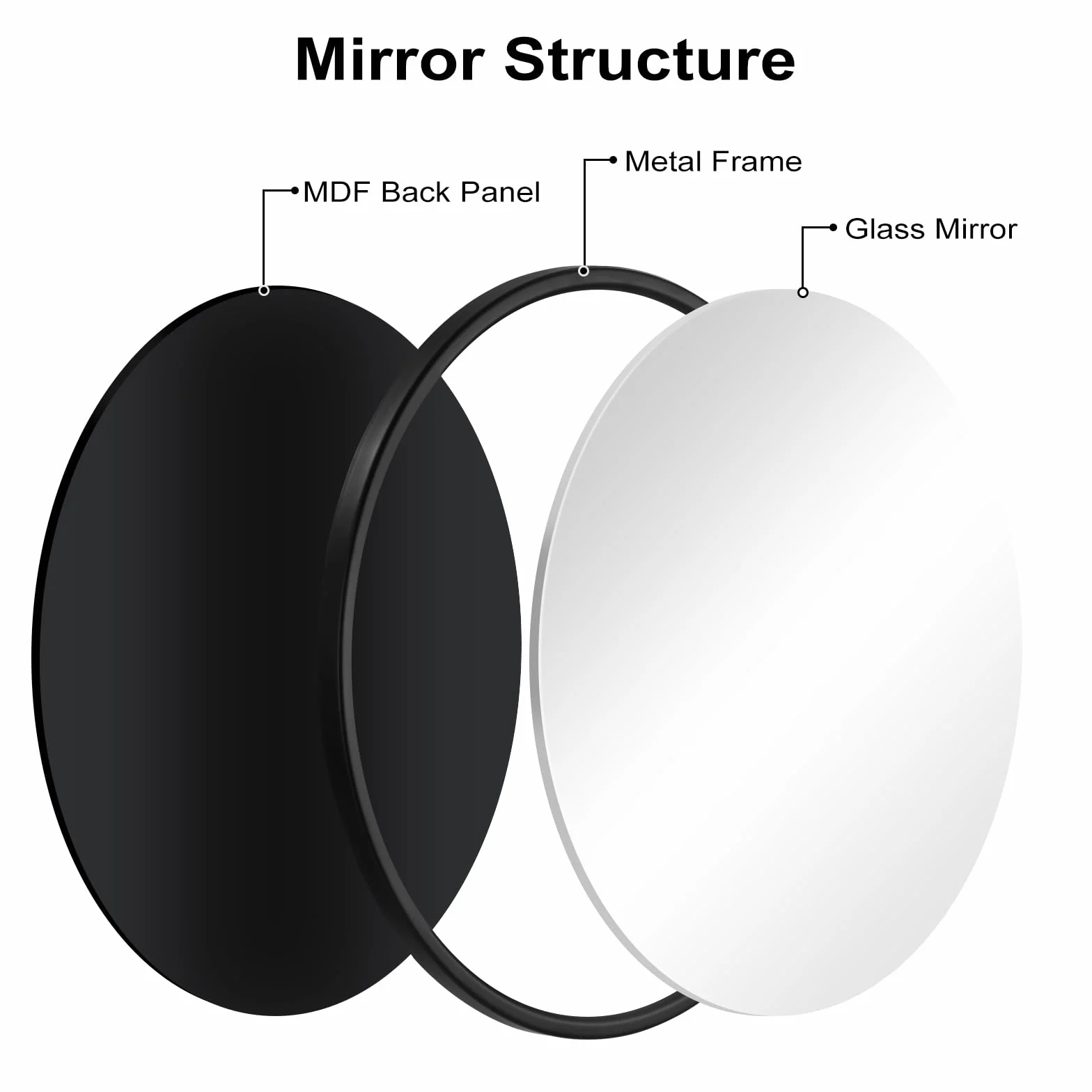 WOLTU Espejo Pared, Espejo Baño, Espejo Decorativo de Baño o Tocador con Marco Metálico Negro, Cristal HD sin Distorsión, Estilo Moderno para Dormitorio, Entrada o Salón, 60 cm