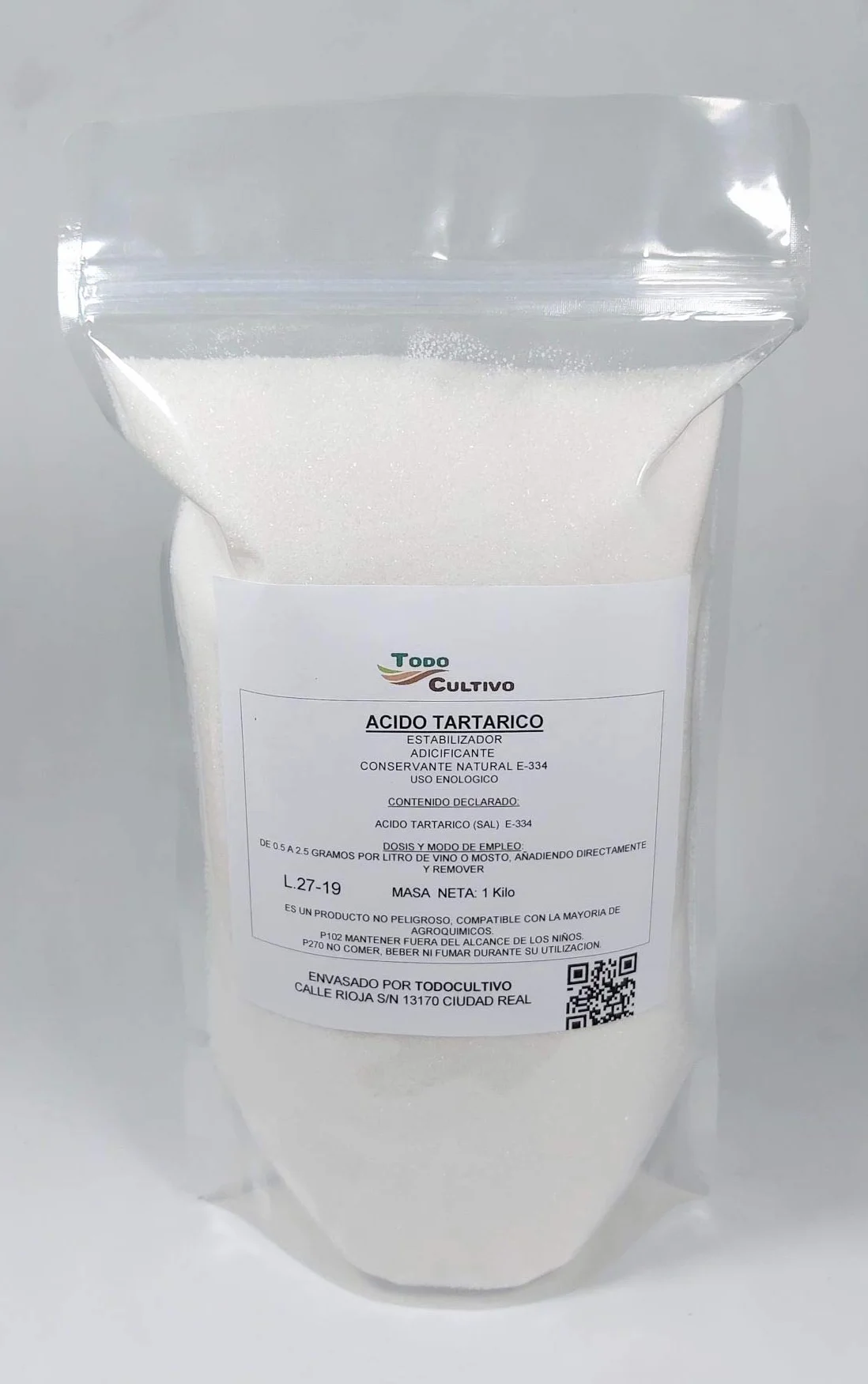 Ácido tartárico Puro 1 Kilo Conservante Natural Corrector de Acidez del Vino