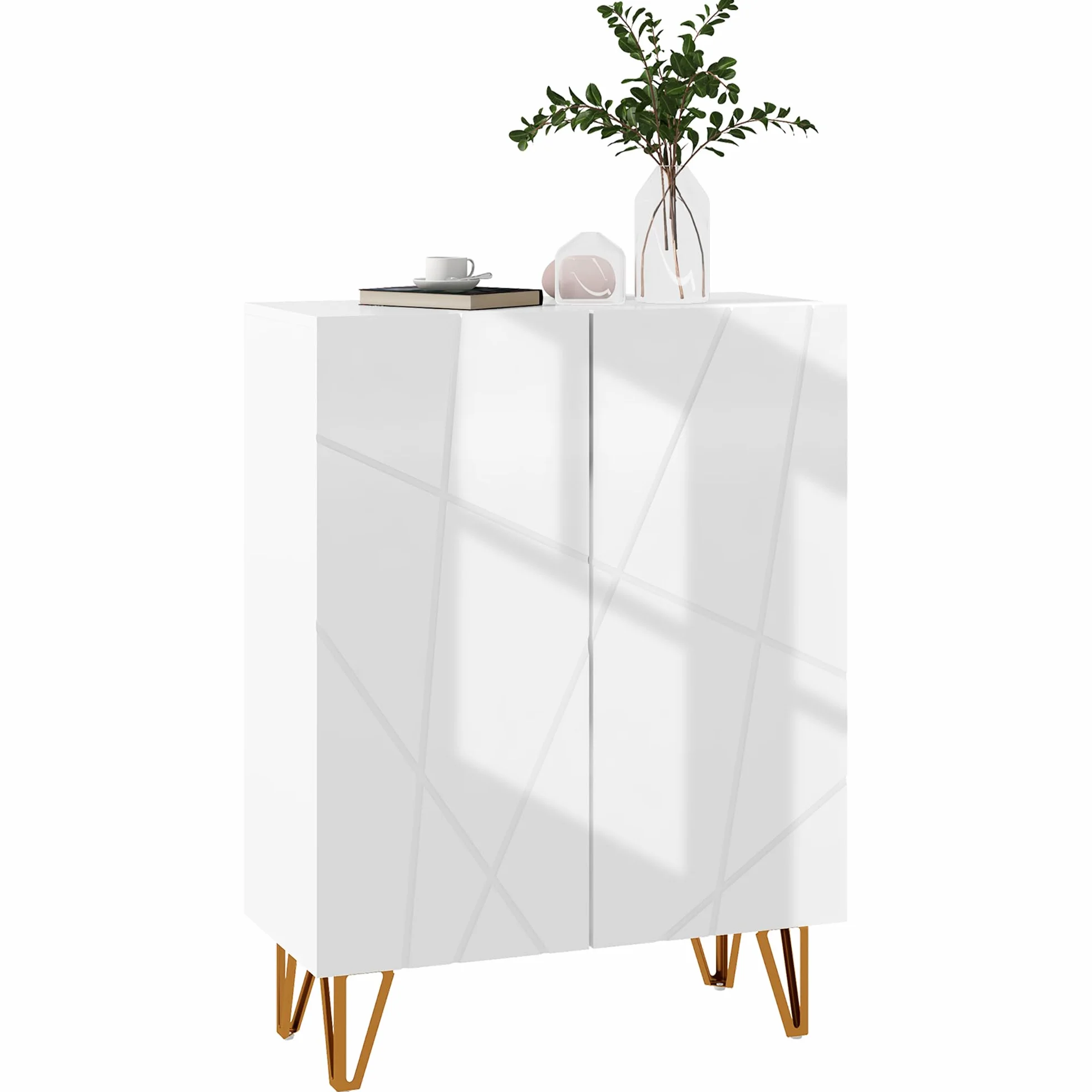 HOMCOM Mueble Zapatero Moderno de Entrada para Recibidor con Estantes Ajustables y Cierre Suave 15-20 Pares de Zapatos para Pasillo 72x31,5x95 cm Blanco Brillo