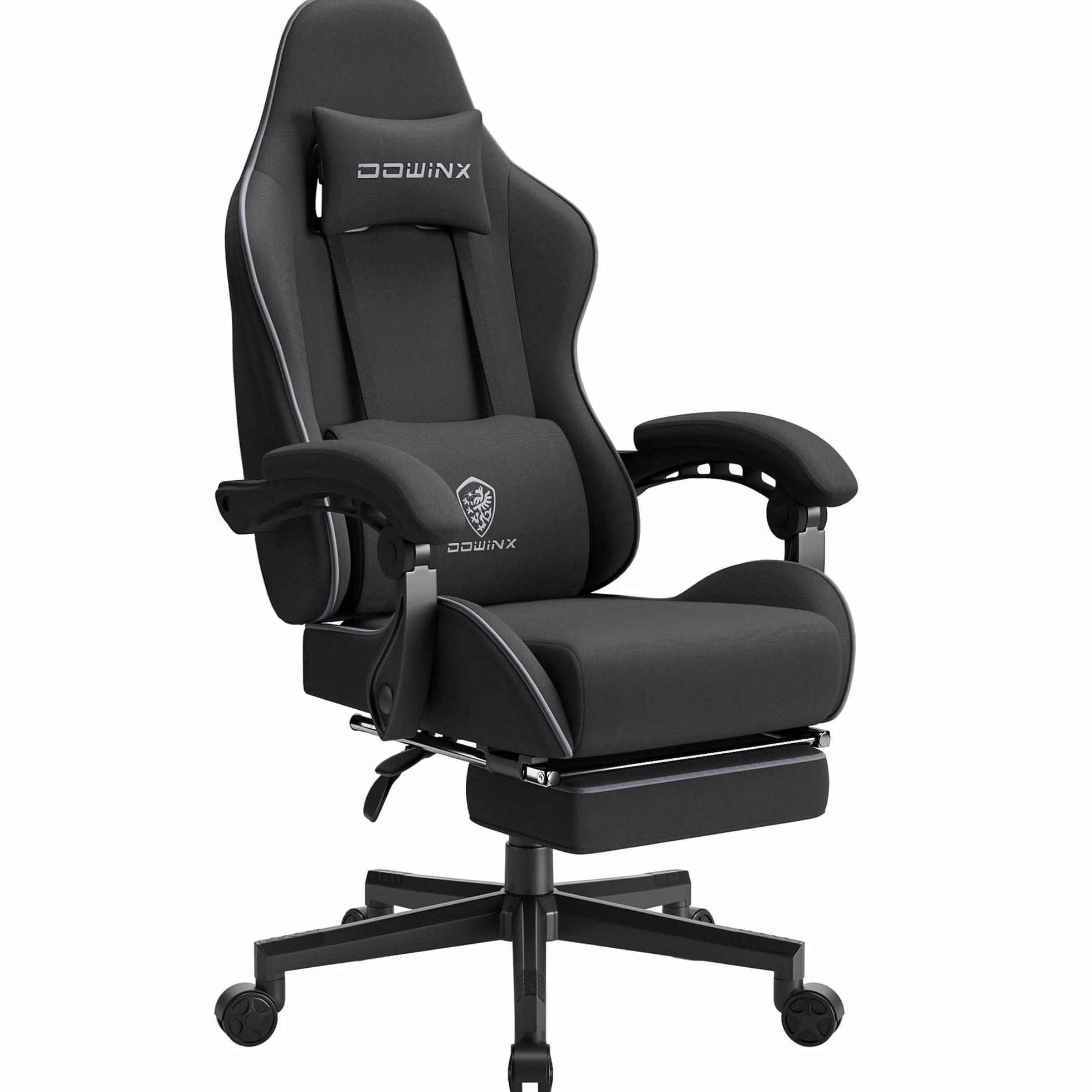 Dowinx Silla para Videojuegos ergonómica con Soporte Lumbar, Silla giratoria Ajustable con reposapiés, Color Negro
