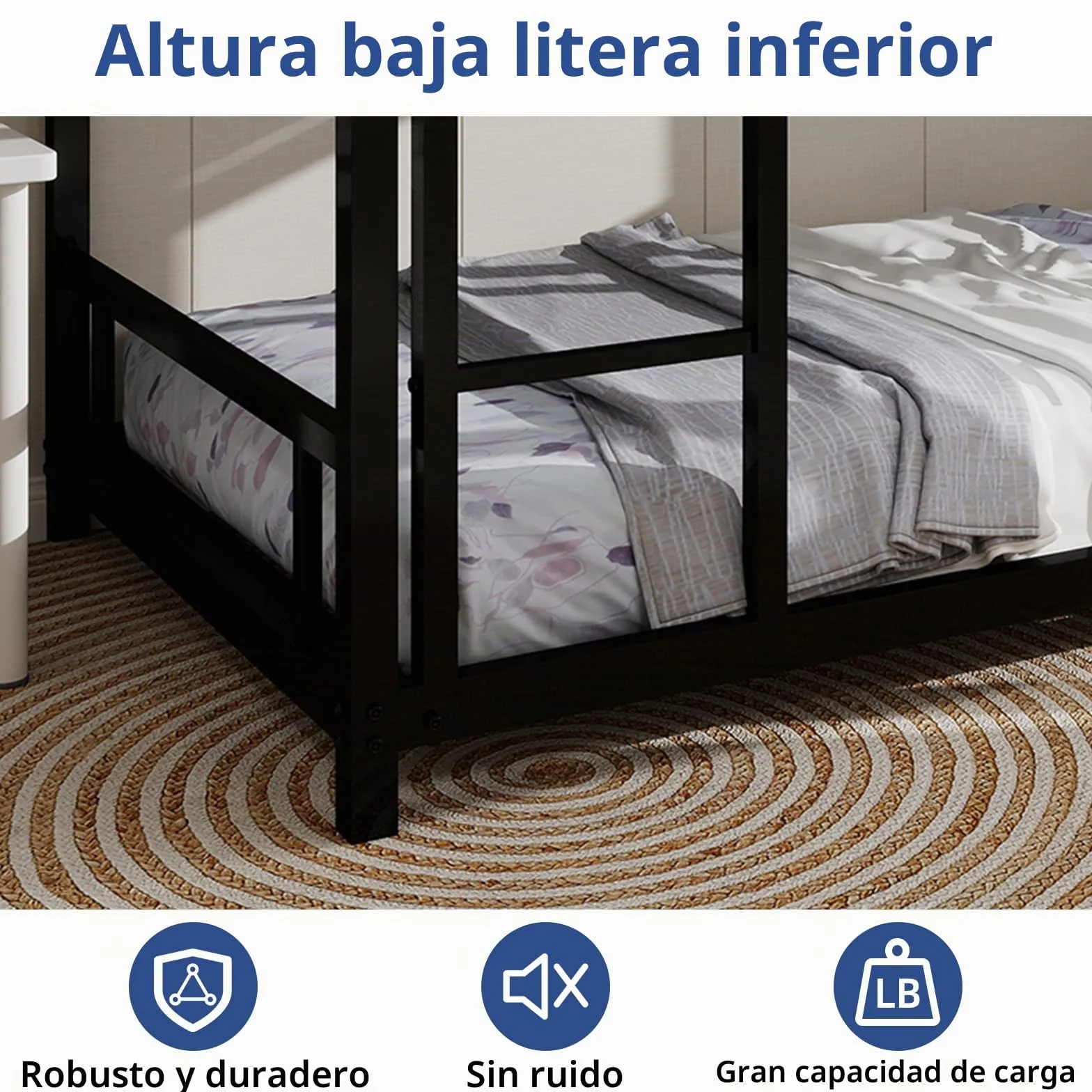 Lubvtti Litera para niños/adolescentes/adultos, cama para niños de 90 x 190 cm, de metal, con escalera y barandilla (C-negro)