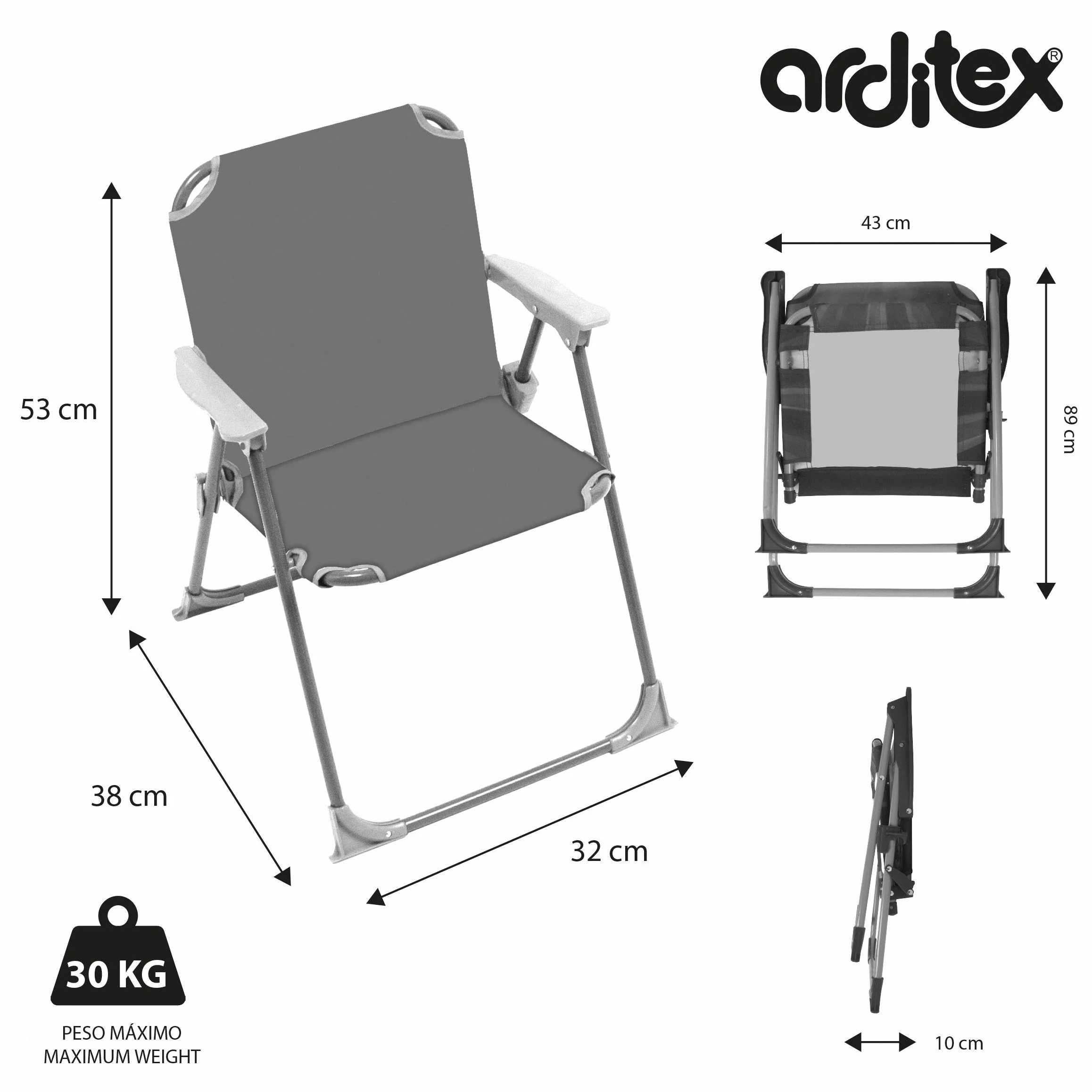 ARDITEX Silla Plegable para Niños con Diseño de Stitch, Aloha, Azul, 38 x 32 x 53 cm