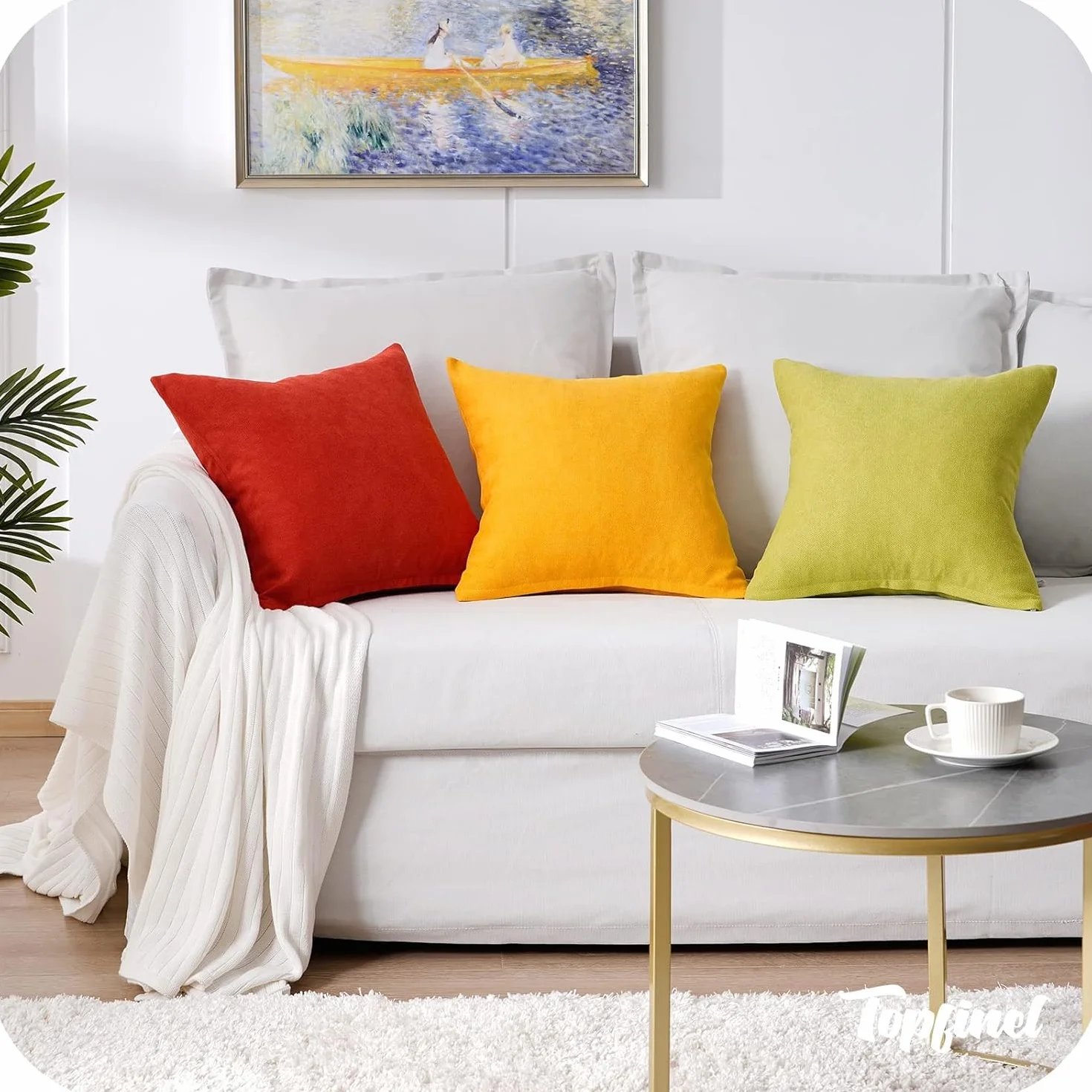 Topfinel Fundas Cojines Sofa 2 Pack 45x45 Algodón Lino Chenilla Color Sólido Amarillo