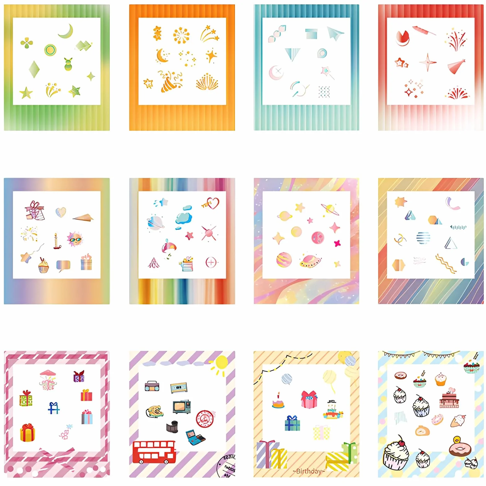 Rainbow Series - Calcomanías para bordes de fotos compatibles con película Fujifilm Instax Square SQ1 SQ6 SQ10 SQ20 SQ40, calcomanías decorativas para marco para accesorios de cámara, álbum de fotos