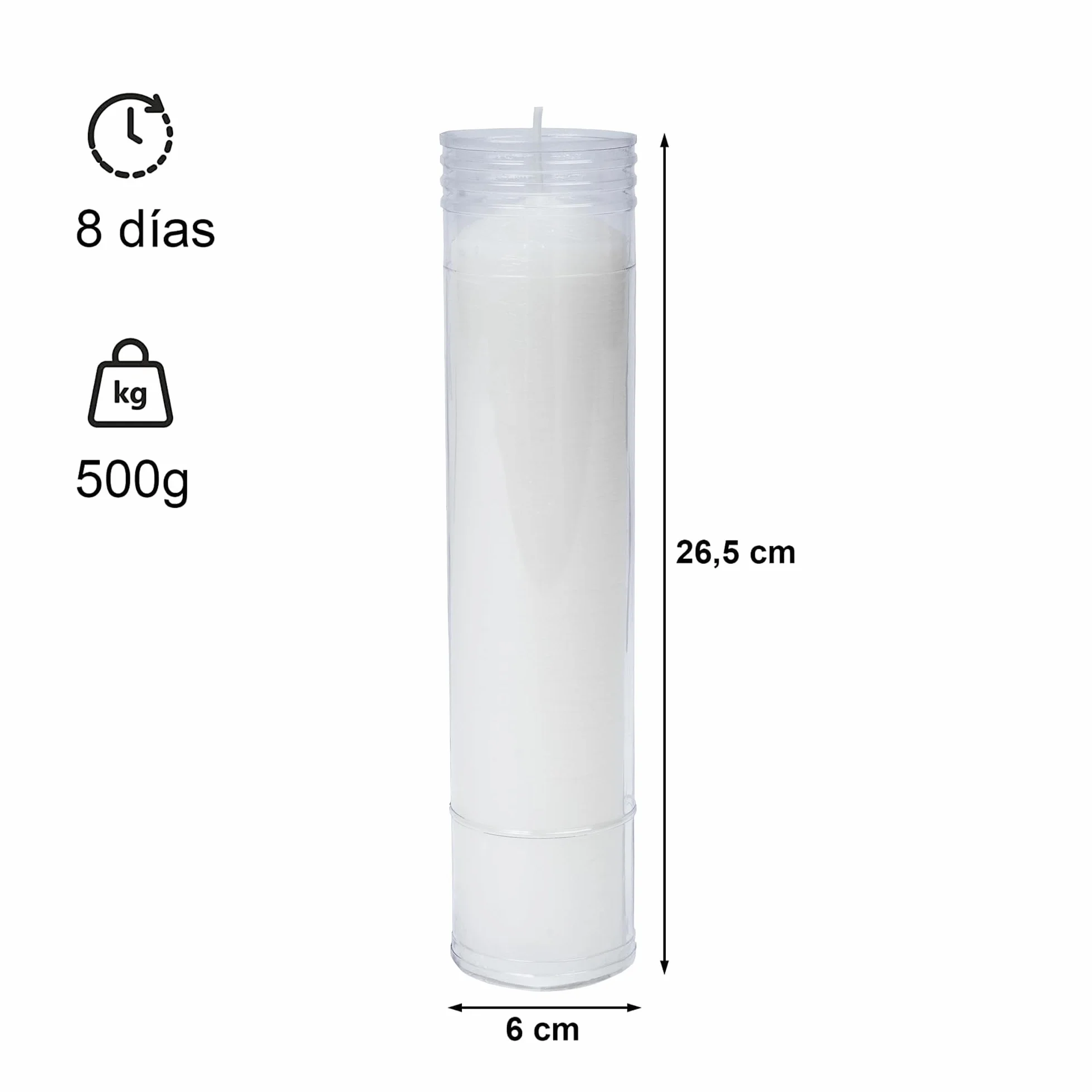 Caja 24 Velones Liturgicos Blancos Grandes 26x6cm Cera de Parafina Duración 8 Dias (24 Grande Alto)