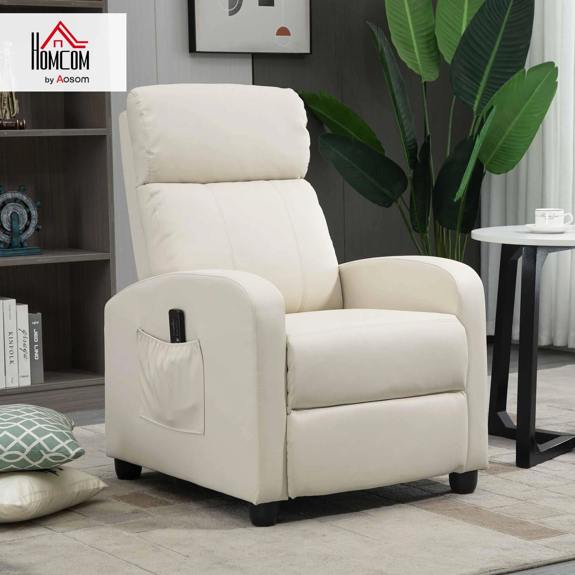 HOMCOM Sillón de Masaje Reclinable con Mando a Distancia 2 Zonas 8 Programas 5 Niveles Intensidad 68x88x98 cm Crema
