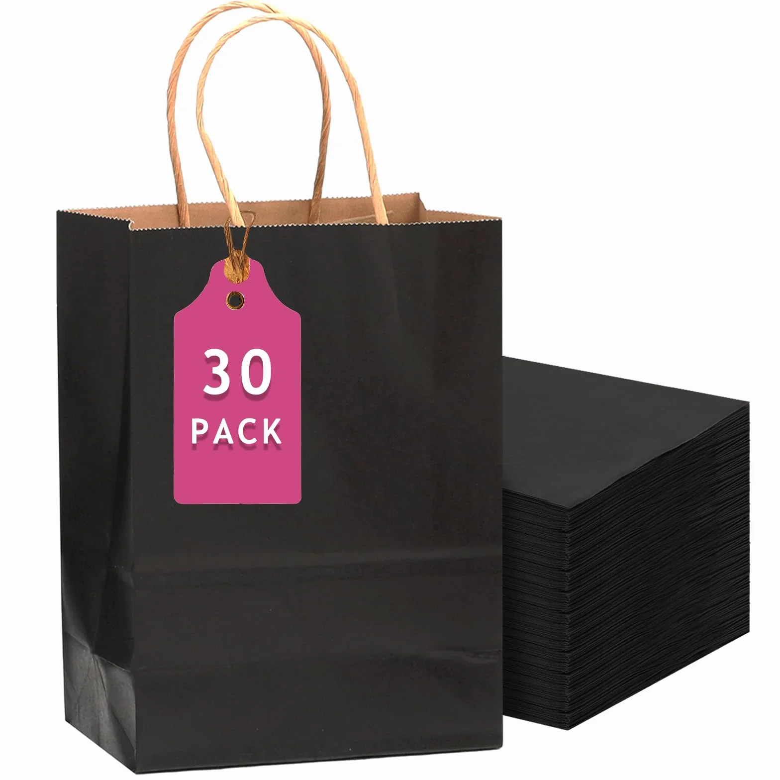 Gcardist Paquetes de 30 bolsas de regalo negras con asas a granel 33x26x13cm, tamaño grande, de papel kraft, varias utilizaciones (13"x10.3"x4.6")