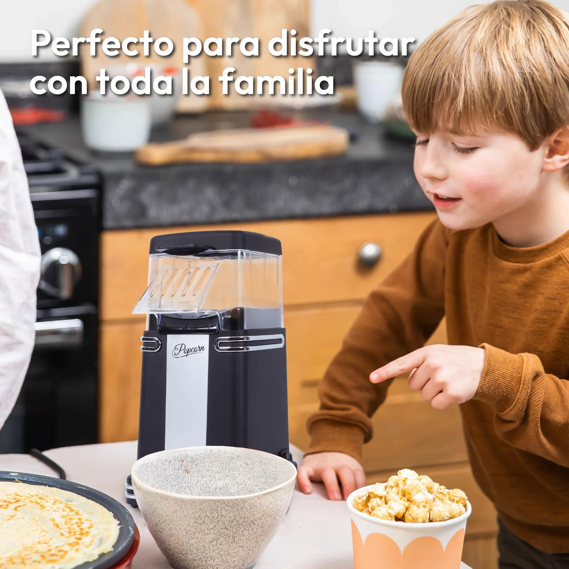 Máquina de Palomitas Gadgy Clásica, Aire Caliente Sin Aceite, Negro Retro