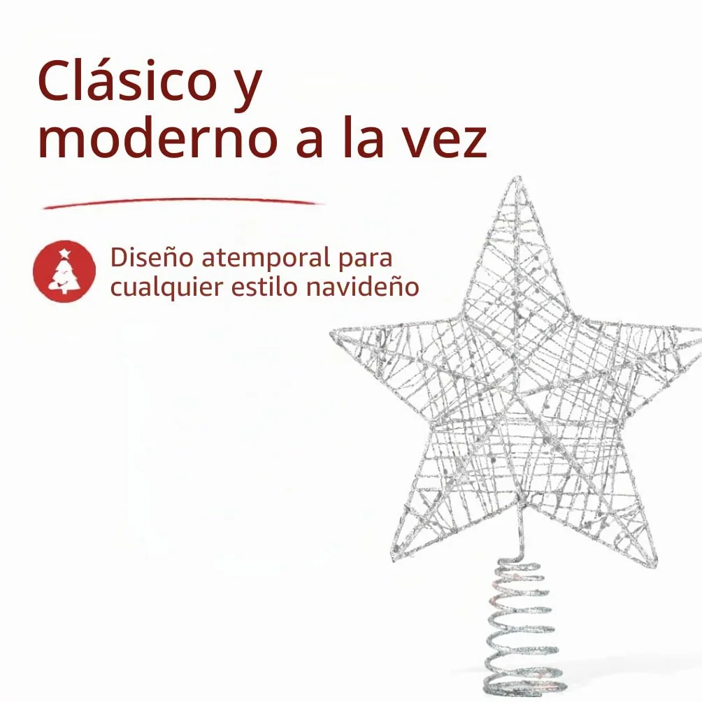 Estrella Plateado Accesorio Copa del Árbol de Navidad para Abeto