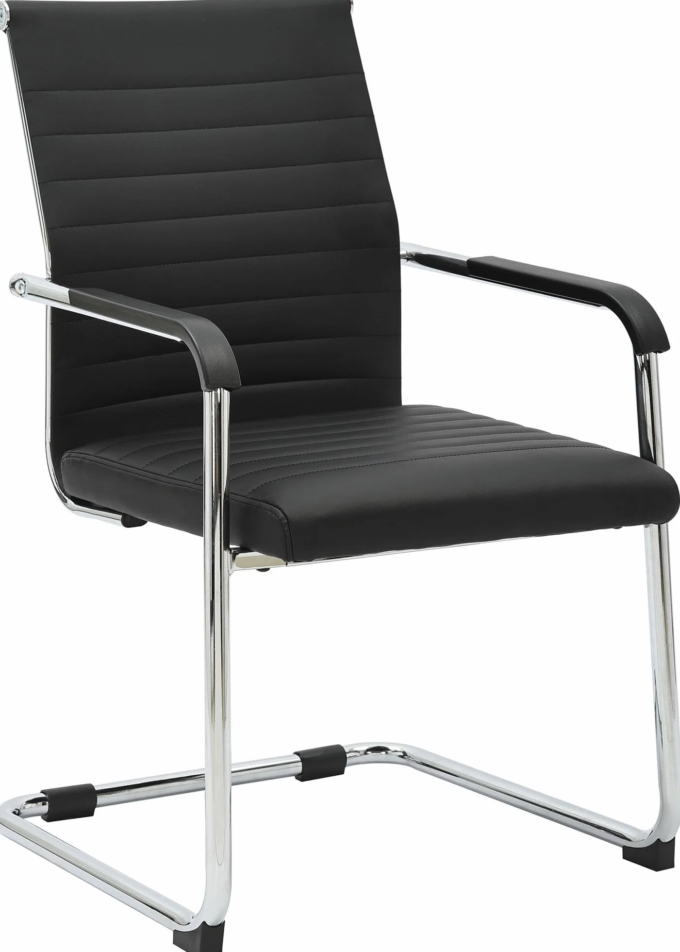 CLP Silla de Oficina ergonómica Hakon, Cantilever con reposabrazos, Estructura de Metal Cromado, Silla de visitante Negra, Color:Negro