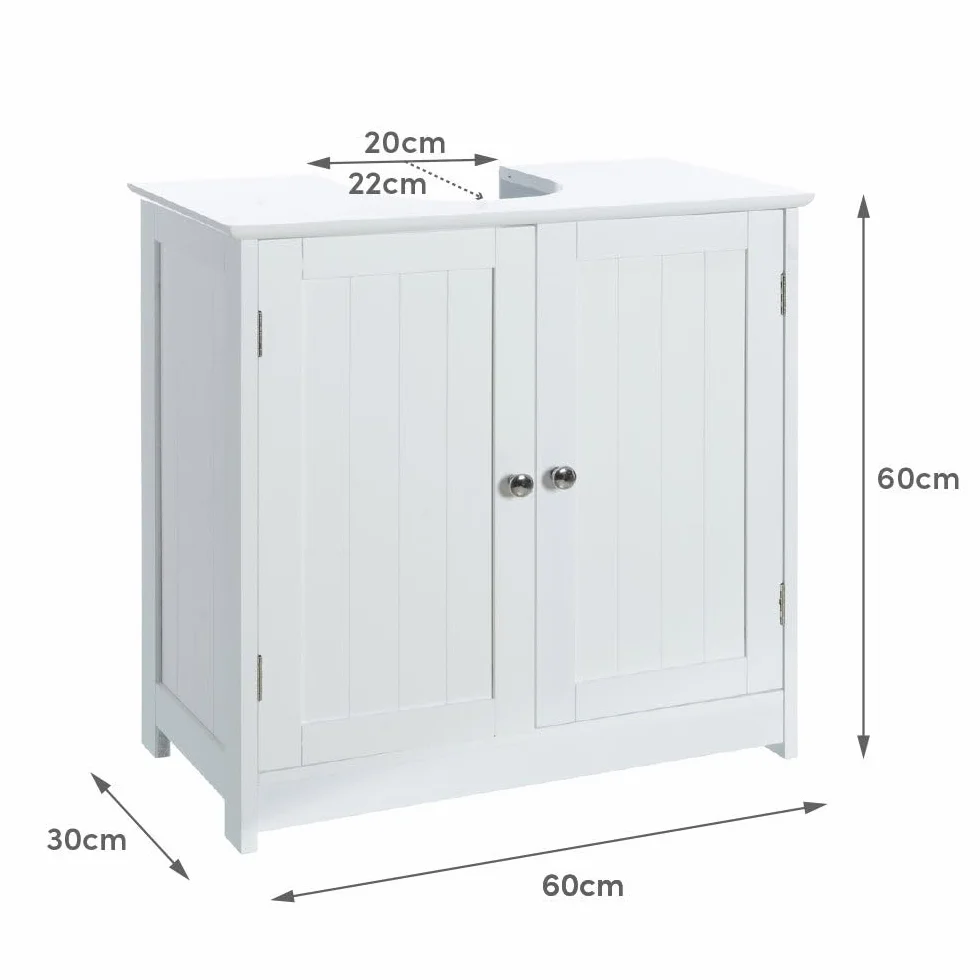 LOLAhome Mueble Bajo Lavabo Madera Blanca 60x60x30 cm 2 Puertas 2 Baldas