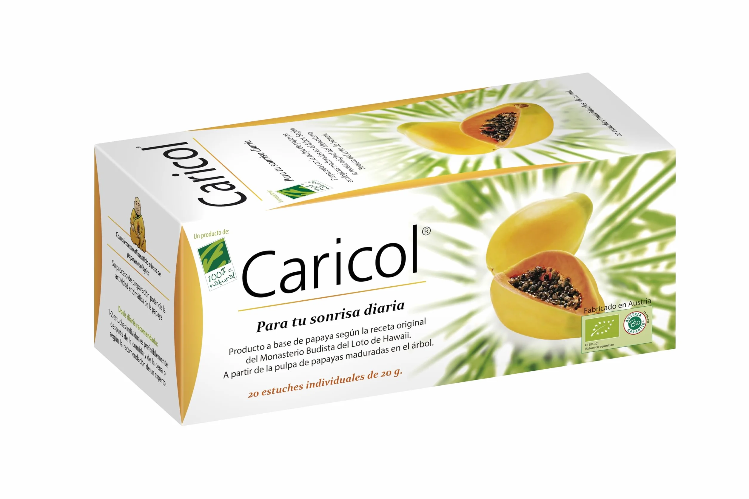 Caricol Enzimas Digestivas de Papaya Papaína 20 Sobres 20g Sin Aditivos 100% Natural