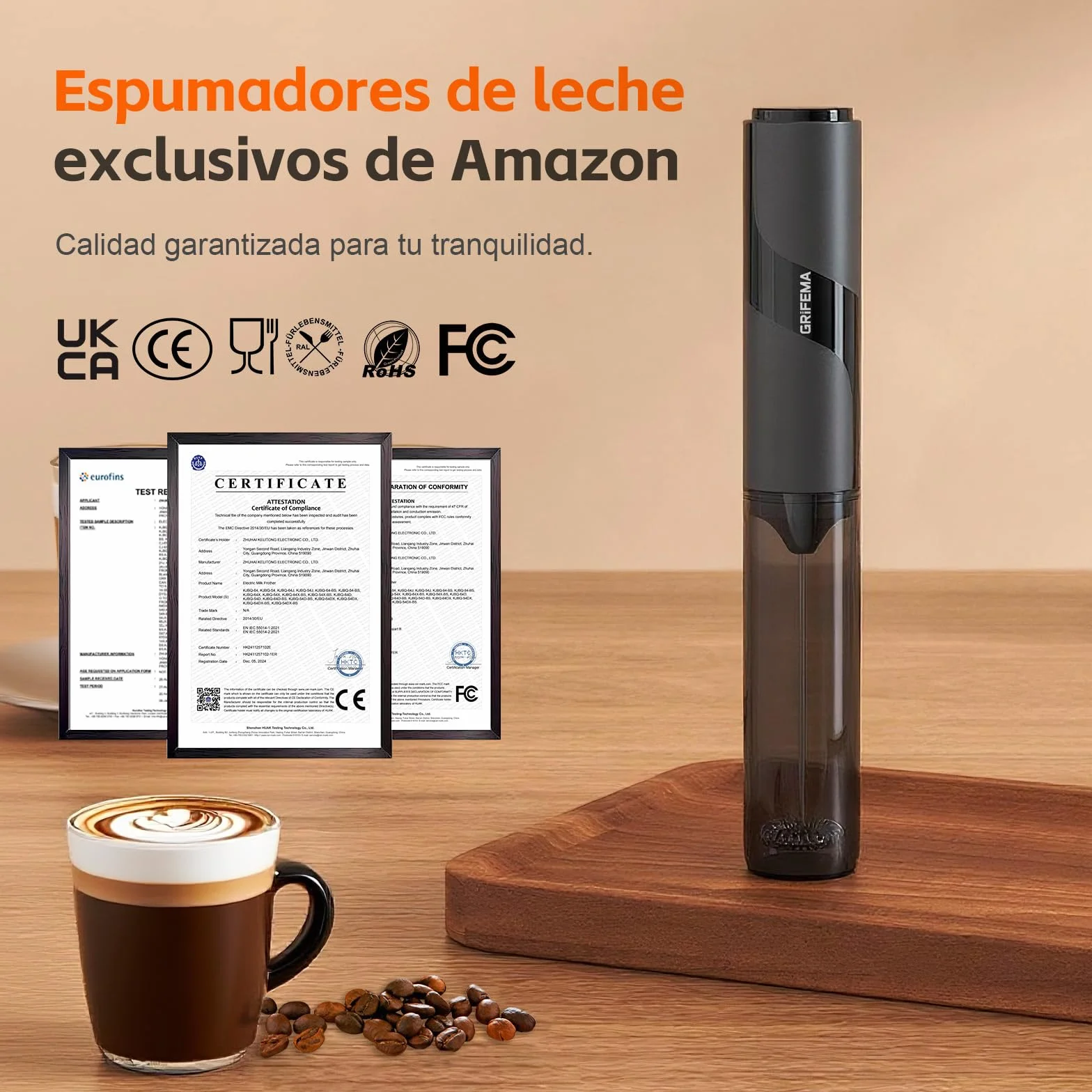 GRIFEMA Batidora Espumador Leche Eléctrica 13000 RPM, Portátil para Cappuccino, Café, Matcha