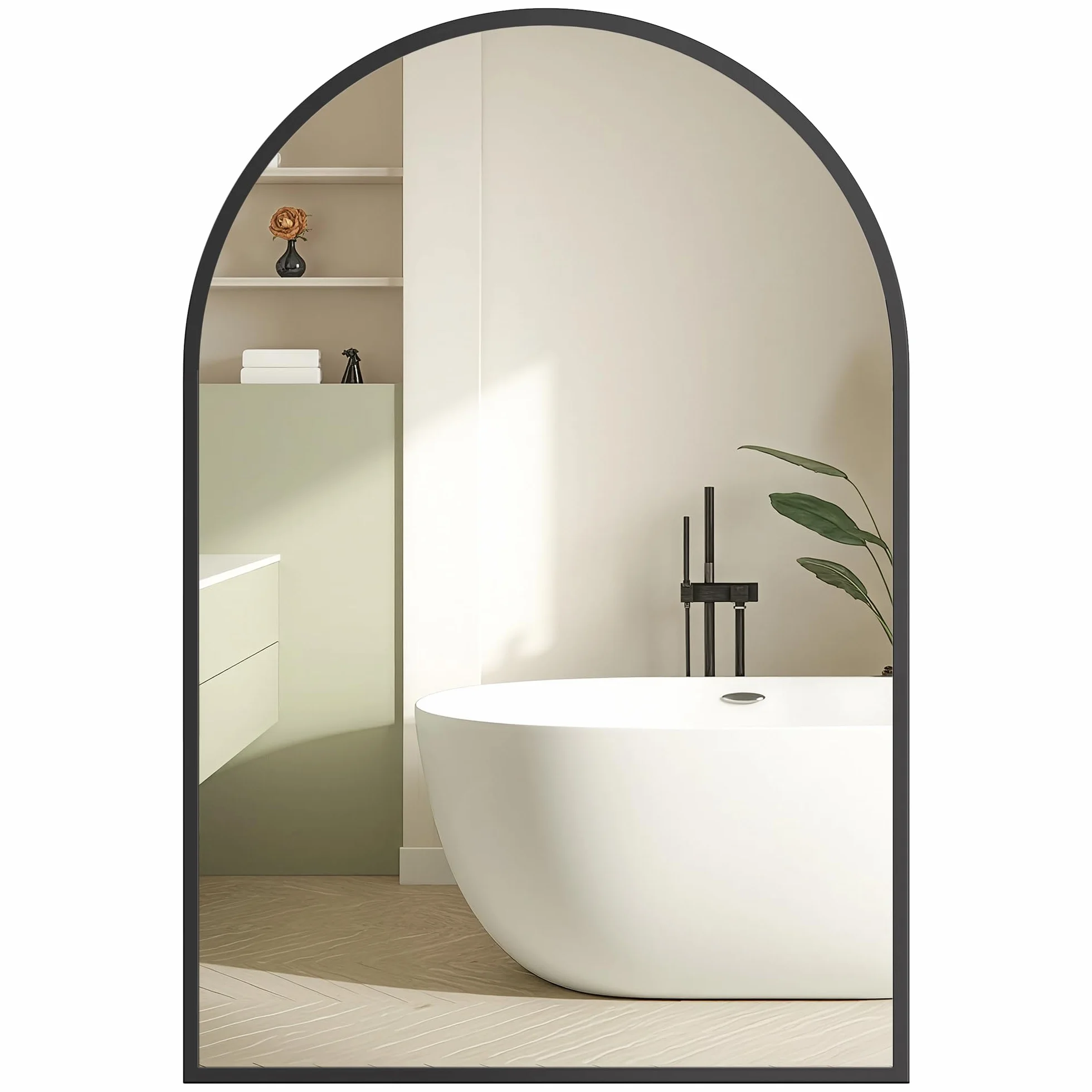 SONGMICS Espejo de Baño, Marco de Aluminio, 91 x 61 cm, Lámina de Seguridad, Negro Tinta LWM011BD01