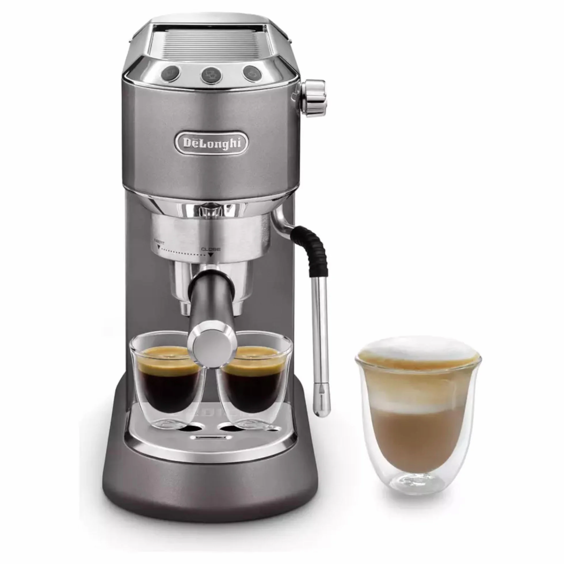 De'Longhi Dedica Arte EC885.GY, Máquina de Café Tradicional de Bomba, Máquina de Café Manual, Varilla de Vapor My LatteArt, Diseño Compacto de 15 cm de Ancho, Apto para Tazas de hasta 13 cm, Gris