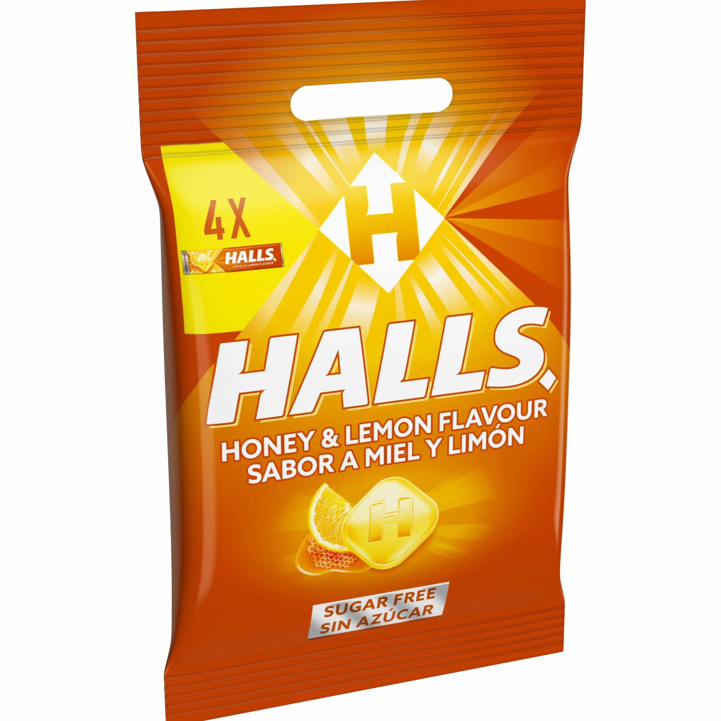 Halls Caramelos Sabor Miel y Limón Sin Azúcar Paquete 4 x 32 g