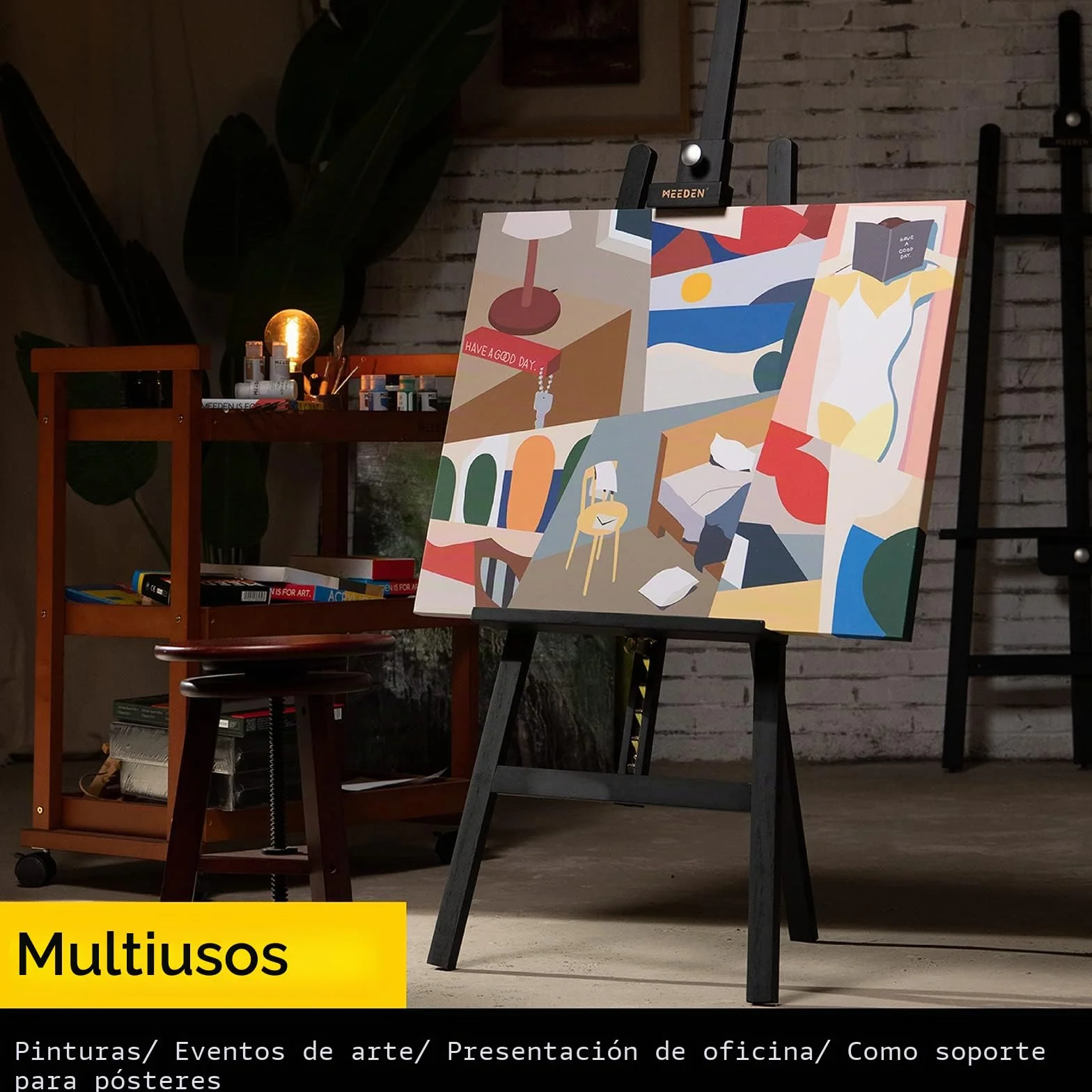 MEEDEN Grande Caballete Pintura de Madera: Regulable 145-193 cm H,Sujeta lienzos de hasta 109 cm, Profesional Caballete de Estudio para Niños y Adultos, Negro