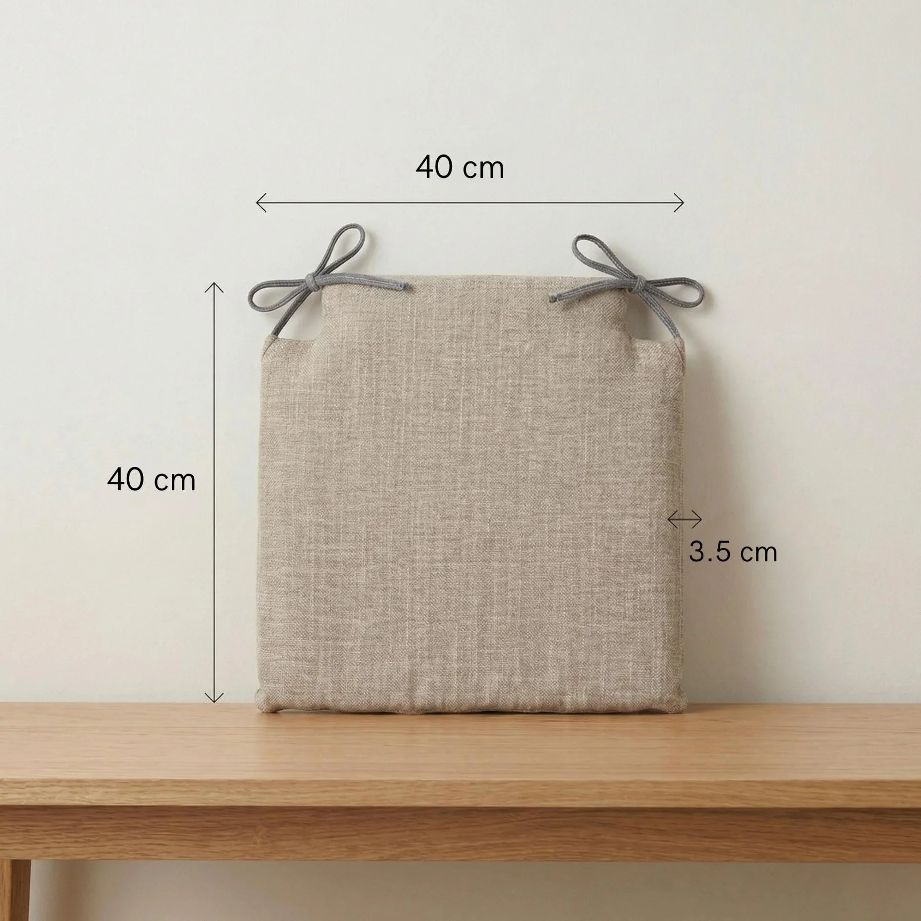 PIND Pack 4 Cojín Cuadrado para Silla 40x40 cm de Espuma de Alta Densidad, Asiento en Tela de Lino con Cintas, Relleno Firme Antideformación para Comedor, Cocina y Jardín. (4, Lino)
