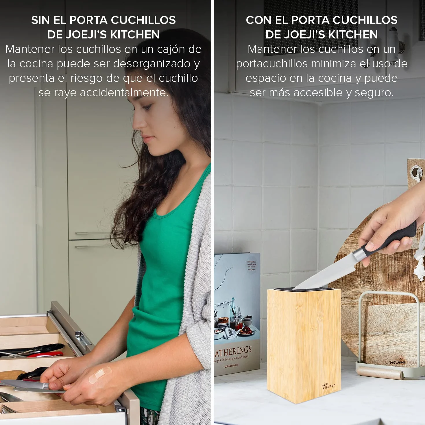 Porta cuchillos cocina Universal Bambú Soporte para Cuchillos