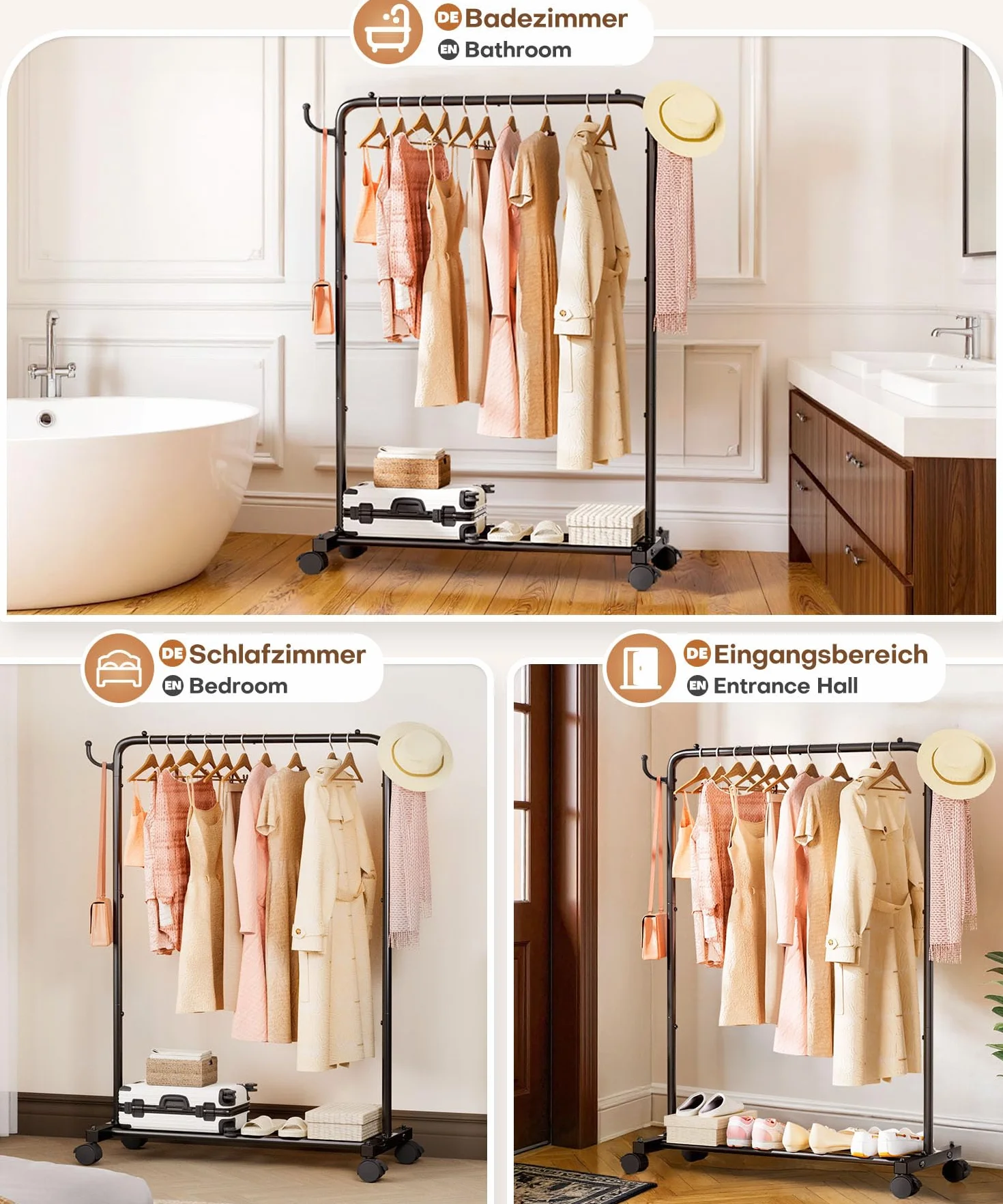 YORBAY Perchero Burro con Ruedas de Metal 81 cm Organizador de Ropa para Dormitorio Lavadero Tienda