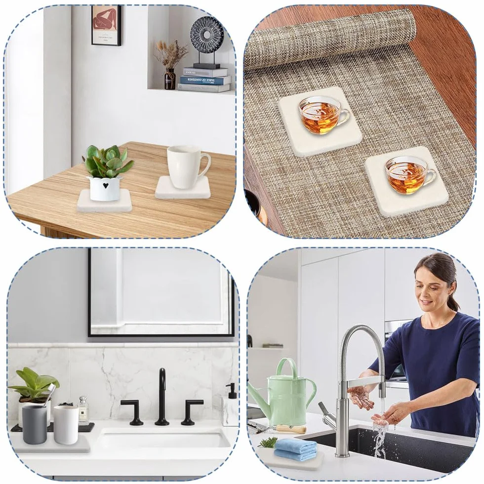 4 Piezas Posavasos de Diatomita Absorbente de Agua, Gris y Blanco Absorbente de Agua Piedra Secado Rápido Bandeja, Posavasos de Tierra de Diatomeas, para Jabón de Manos y Tazas, Botellas de Bebidas