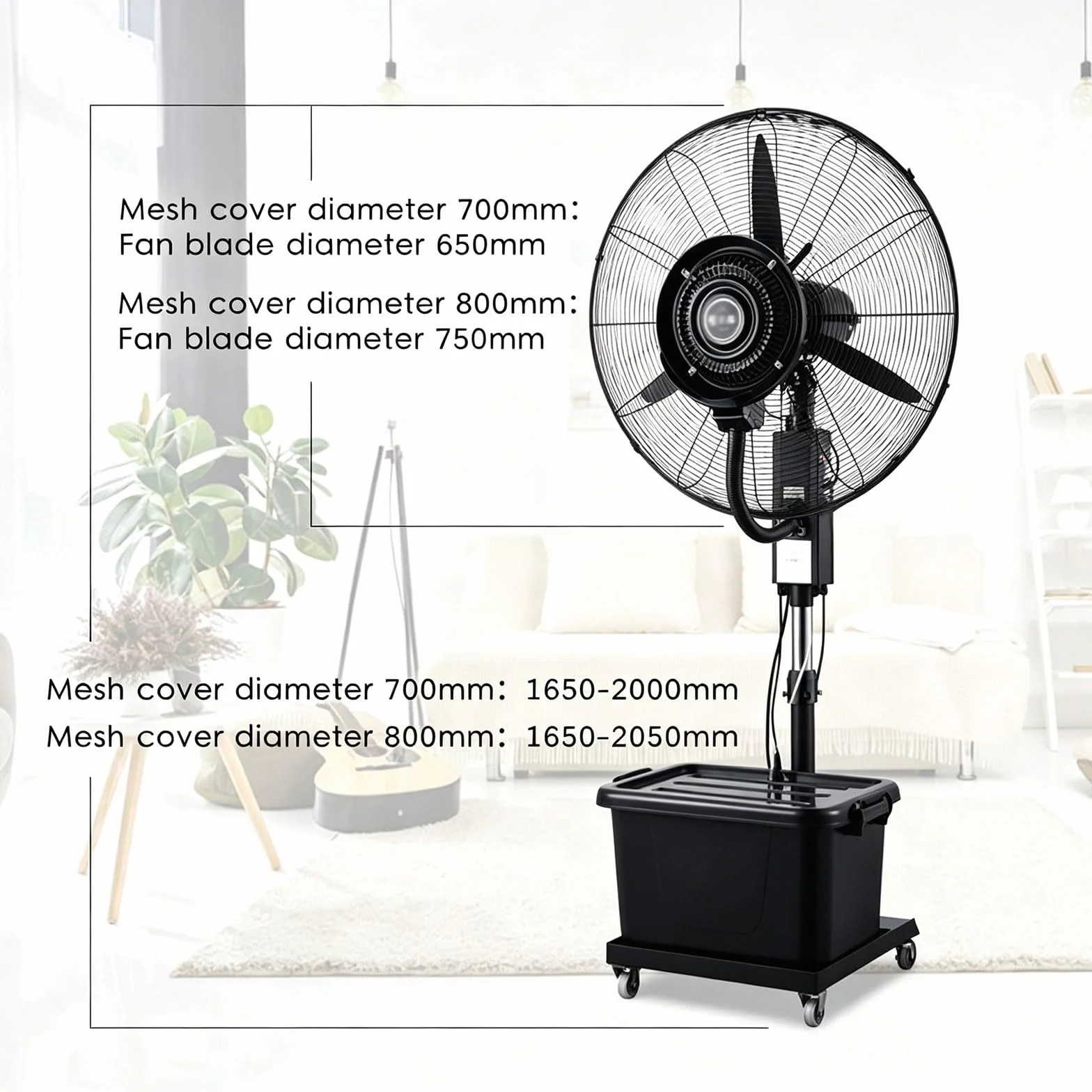 Ventilador nebulizador industrial - Tanque de 42L - Oscilación 90° - Ventilador de pie profesional para uso comercial en interiores y exteriores