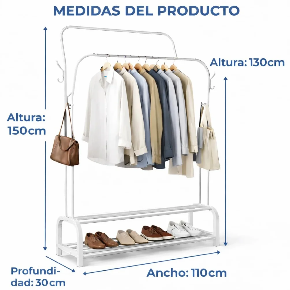 T-LOVENDO.ES Perchero Burro Doble Ropa Metálico Negro con Zapatero Inferior