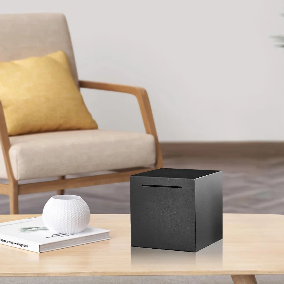 Hucha 12 x 12 cm, hecha de acero inoxidable, debe romperse para abrir, caja fuerte de acero inoxidable para adultos y niños (negro)