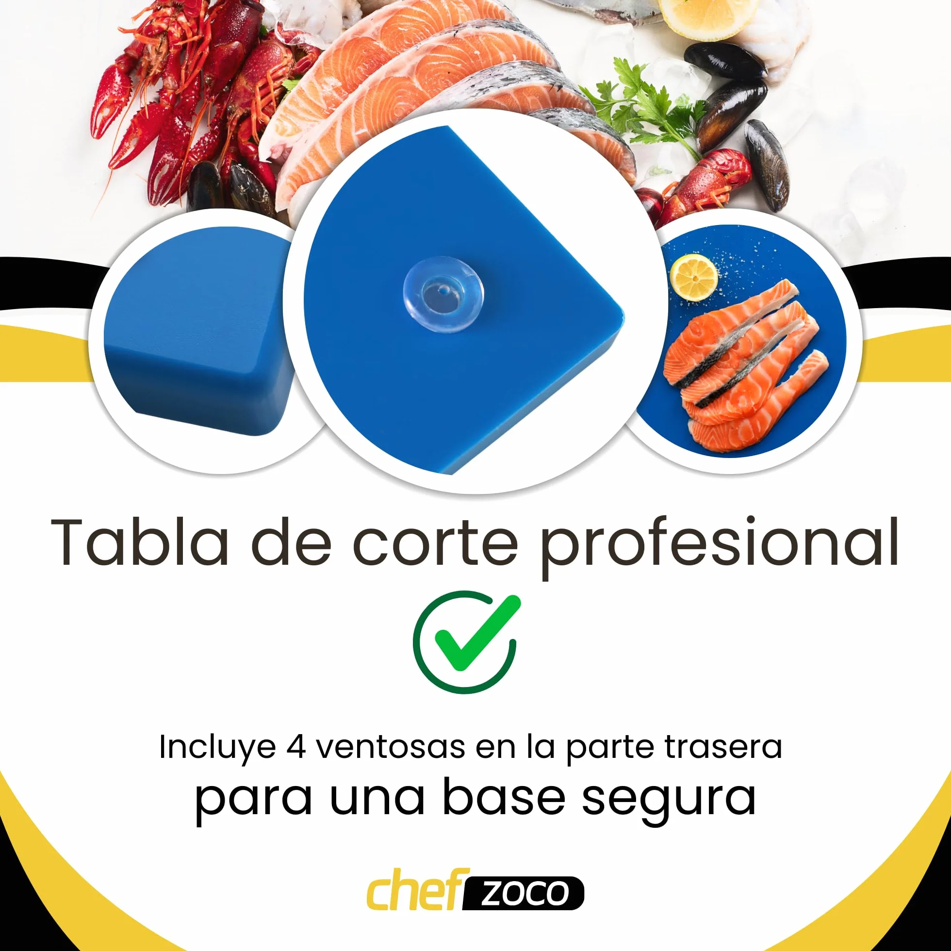 CHEFZOCO Tabla de corte profesional 40 x 30 x 1.5 cm Antibacteriana Polietileno Azul