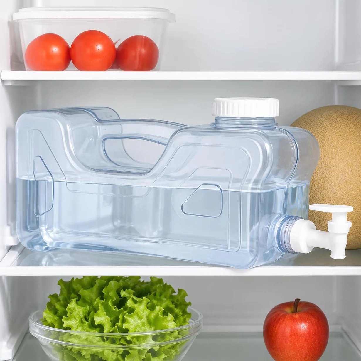 Dispensador de Agua para Nevera con Grifo y Asa, Garrafa de Plástico Transparente Reutilizable para Bebidas Frías, Dispensador Portátil Resistente y Libre de BPA, Capacidad de 3.8 litros