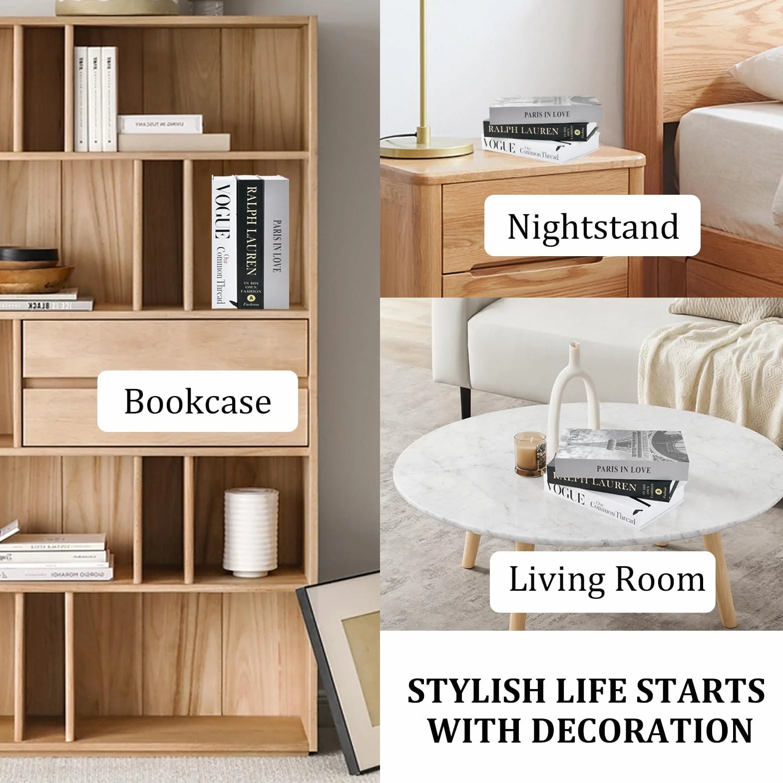 Juego de 3 Libros Decorativos Magnéticos Falsos, Libros de Imitación Decoración para Mesa de Centro, Libros Falsos de Exhibición, Caja de Libros Falso/s Modernos, Libro/s de Decoración de Moda (A)
