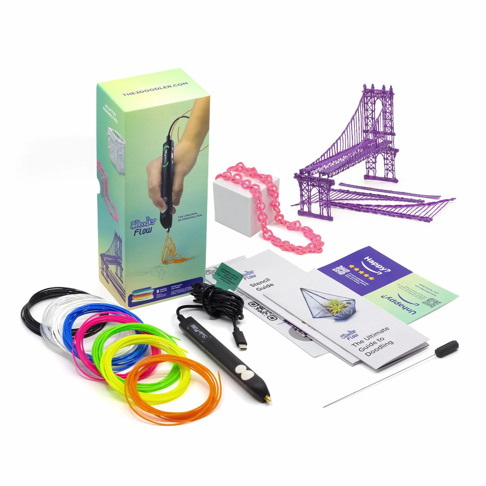 3Doodler Flow - Bolígrafo de impresión 3D para Adolescentes, Adultos y Creadores, Color Negro, con filamentos de Recambio gratuitos + Libro de Plantillas + guía de Inicio (Idioma español no
