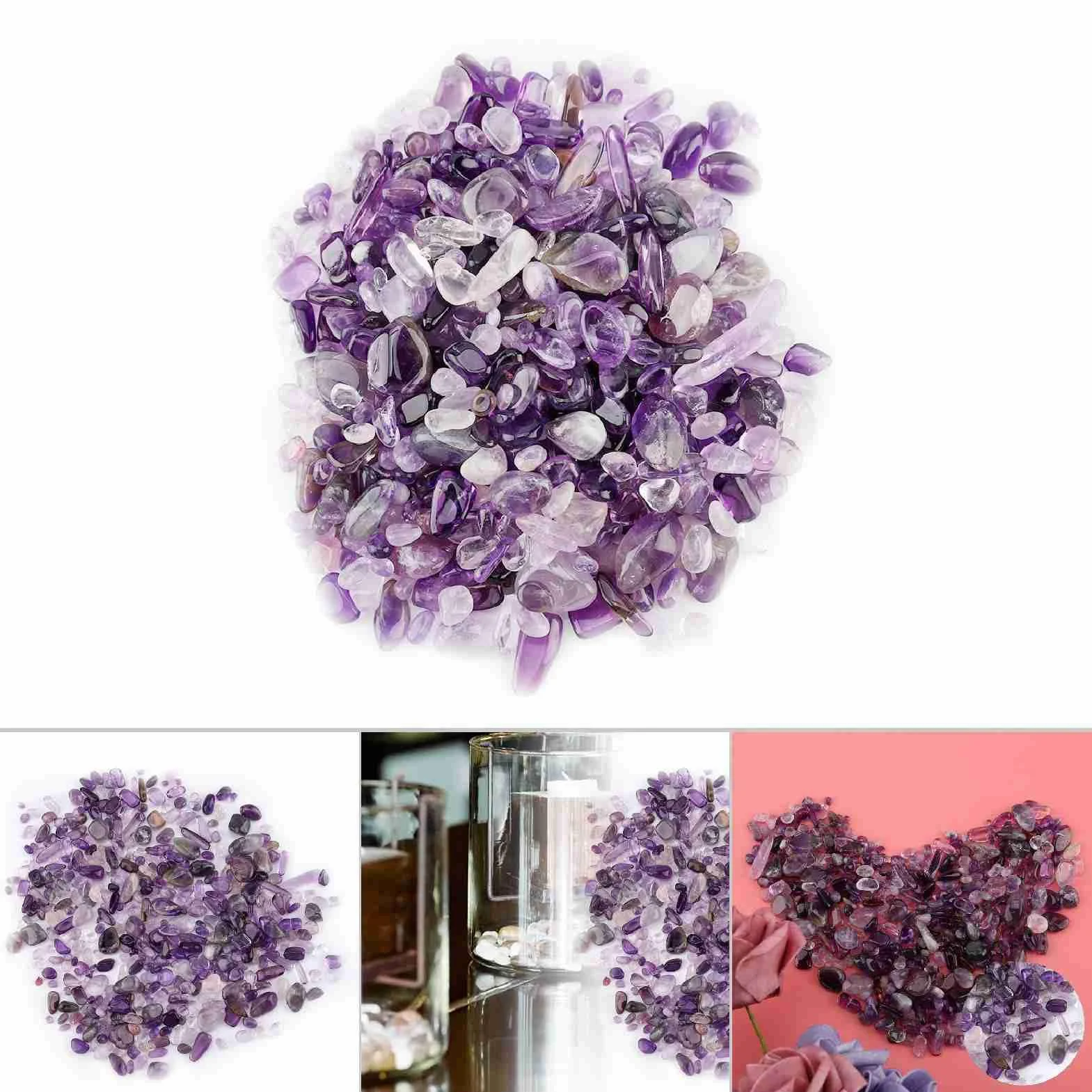 Chips de Piedra Caído, Pequeña Roca de Cuarzo de Cristal de Forma Irregular Chips Caído de Piedra Triturada de Grava de Acuario para Jardín de Peces Decoración Mapas Flores (Cristal púrpura)
