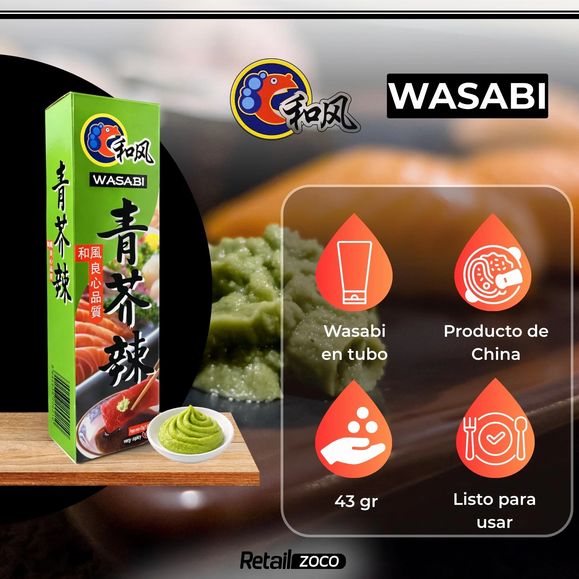 Pasta de wasabi en tubo 43 g pack de 2 unidades auténtico sabor picante para sushi sashimi nigiris