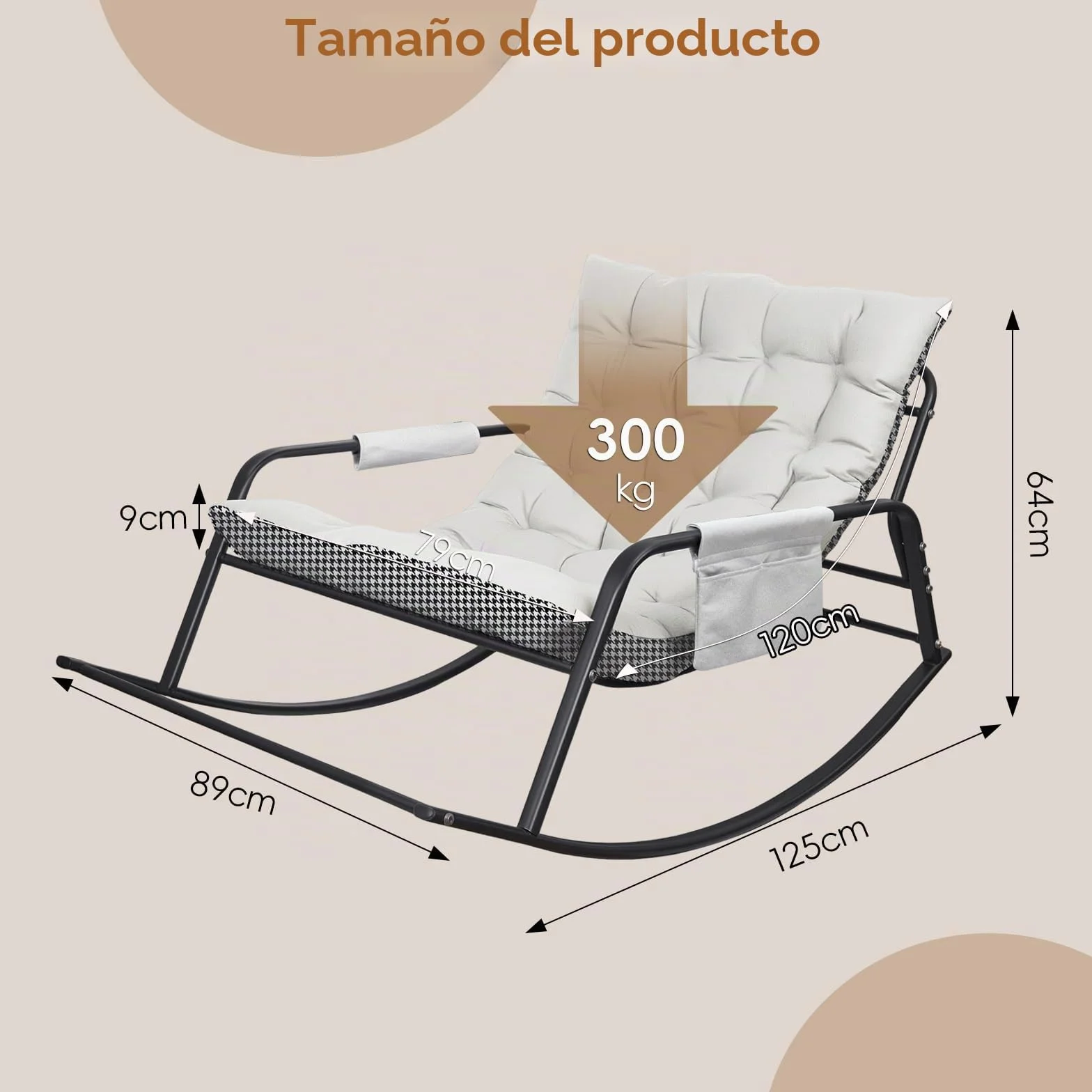 Mecedora para interior y exterior, ergonómica, para salón, silla de relax con acolchado, soporta hasta 300 kg, para jardín, dormitorio, salón, esquina, porche (beige)