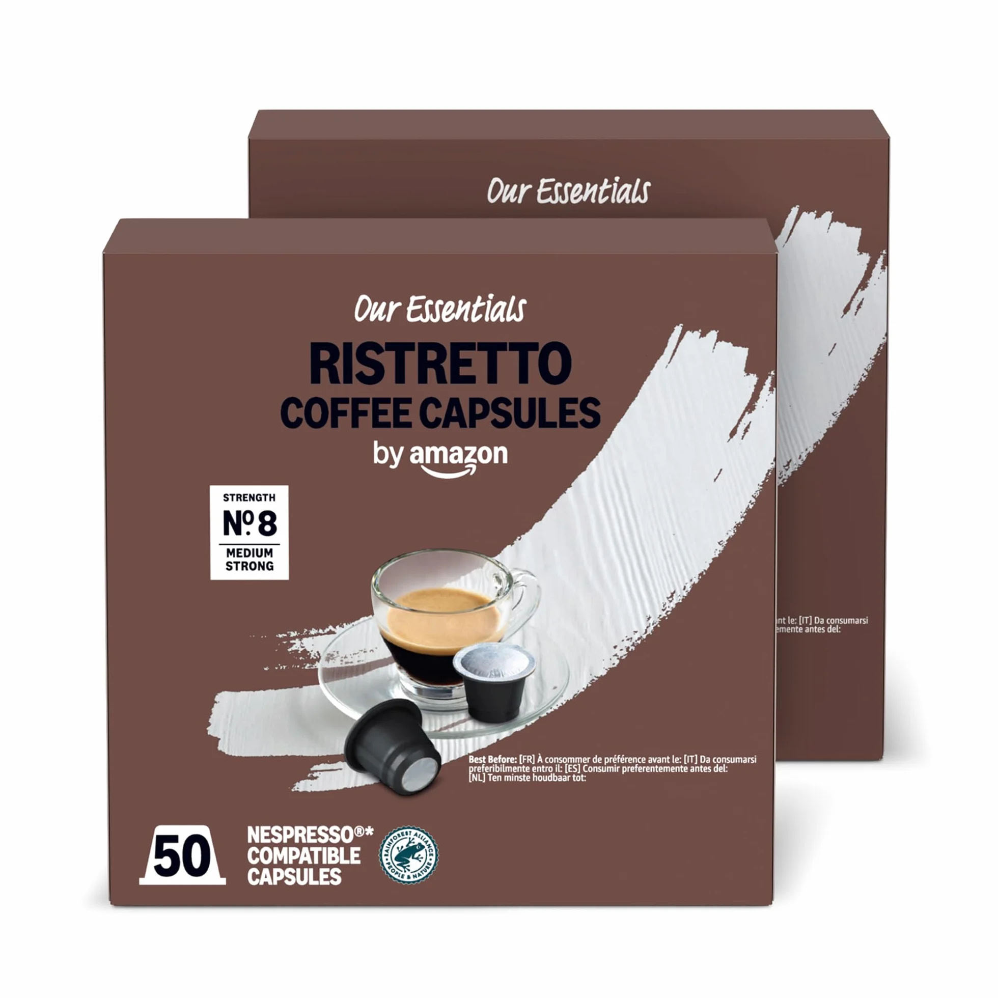 Cápsulas de Café Ristretto Compatibles con Nespresso, Tostado Medio, 100 Unidades, Rainforest Alliance