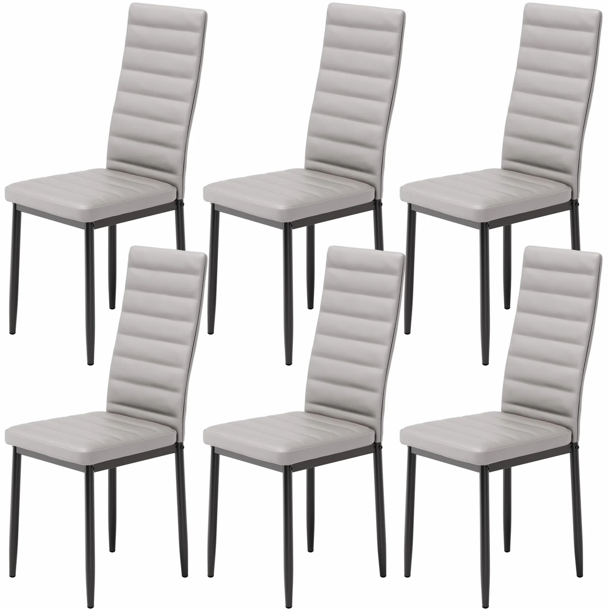 Juego de 6 Sillas de Comedor de Terciopelo, Sillas Modernas y Abiertas de Cuero para Cocina, Comedores, Estudios y Salas de Estar, Gris