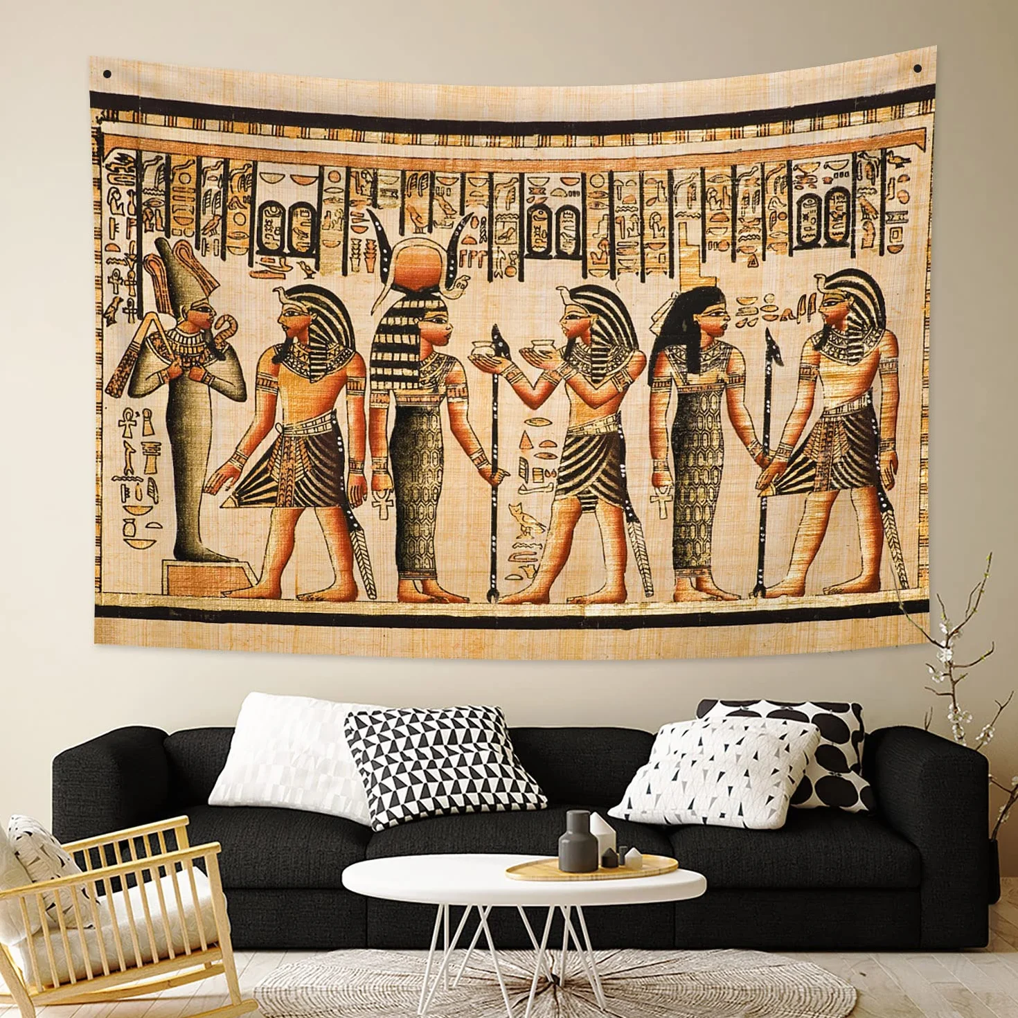 YONGFOTO 100x70cm Antiguo Egipto Tapiz Faraón Dios Osiris Hathor e Isis Símbolo Civilización antigua Colgar en la pared Tapices para casa Decoración mural Manteles Manta