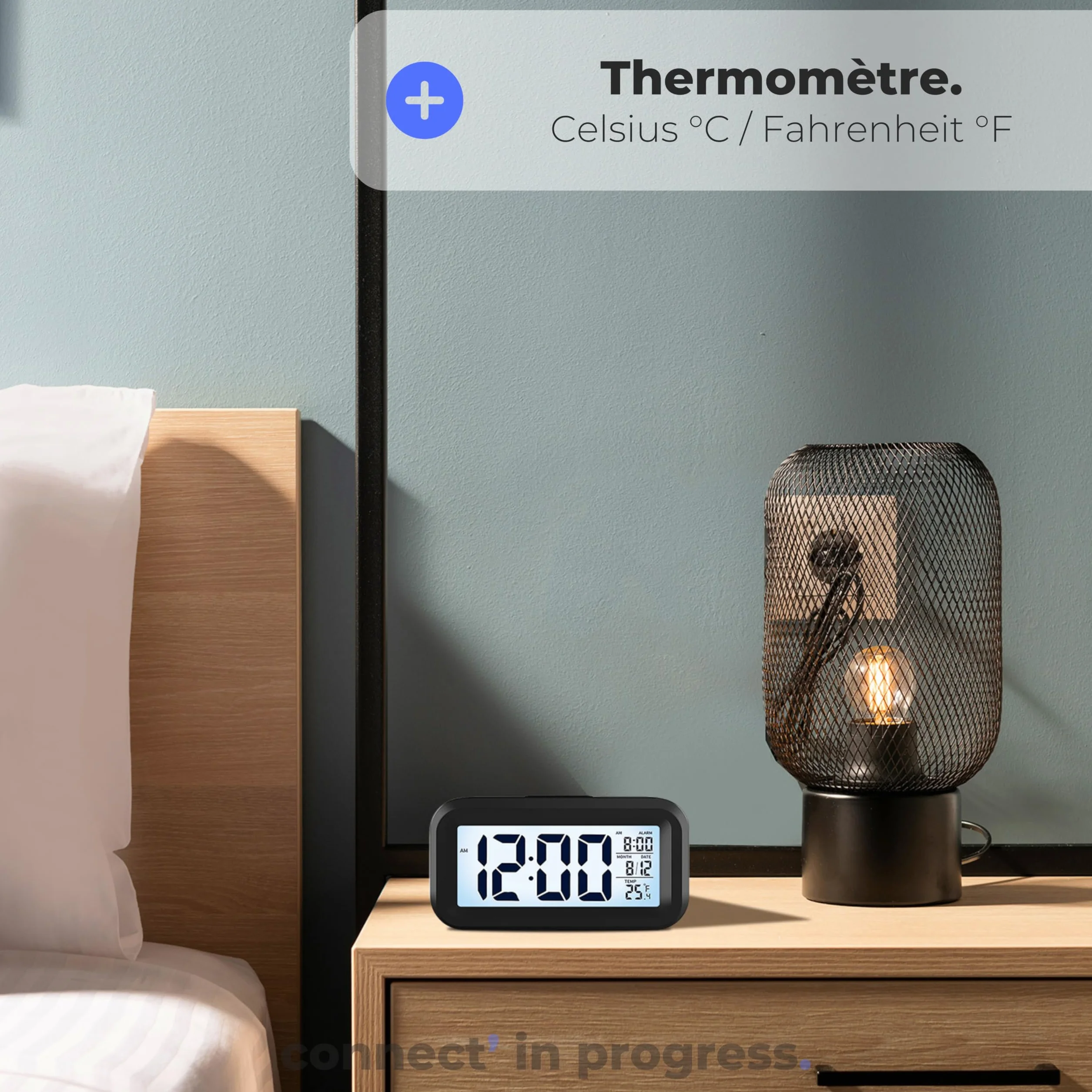 APM Snooooze Reloj Despertador Digital para Dormitorio, Pantalla 12/24H, Negro