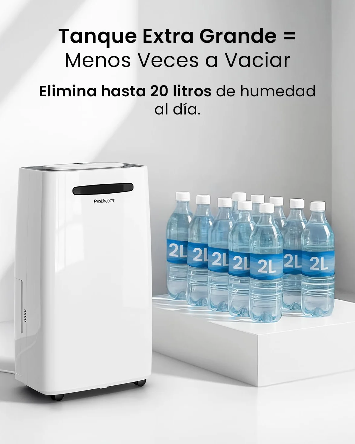 Pro Breeze deshumidificador inteligente 20L/día con Wi-Fi, sensor de humedad, modo ropa y drenaje continuo para condensación y moho en casa