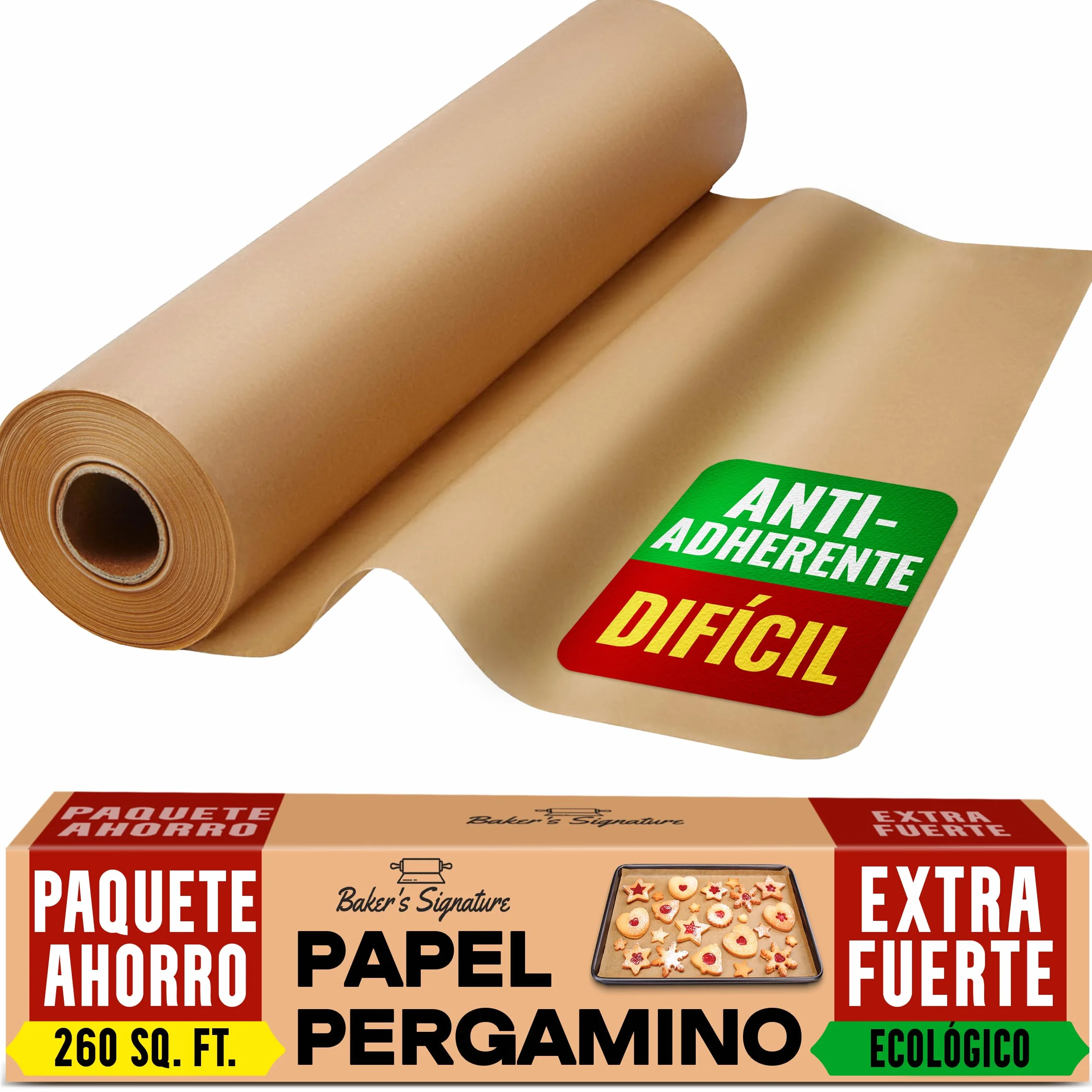 Papel de Horno Sin Blanquear - Papel Horno Rollo de 38cm x 64m con Cortador, Papel Vegetal Horno para Hornear, Cocinar, Asar a la Parrilla, Vapor y Freidora de Aire por Baker's Signature