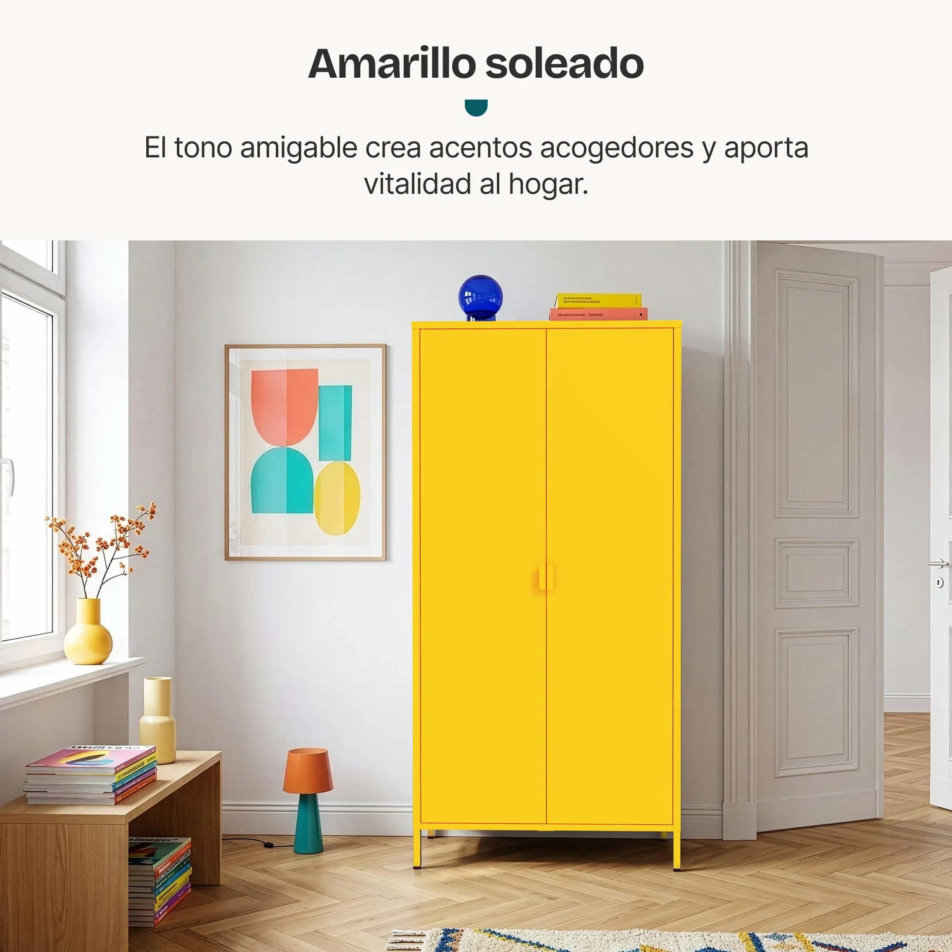 [en.casa] Armario Dormitorio Esteli con 2 Puertas 2 Percheros 4 Estantes Regulables Armario Ropero Clóset para Dormitorio Vestidor Acero 170 x 80 x 45 cm - Amarillo